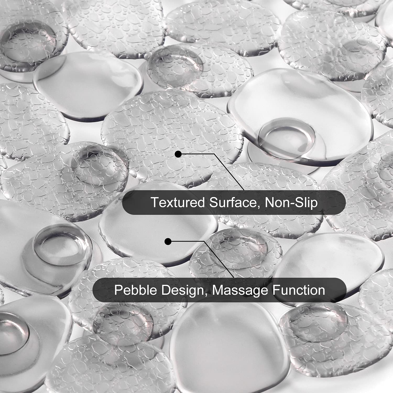 Weltrxe Pebbles Bathtub Mat Non Slip Oval Shower Mat With Suction Cups, Drain Holes, 27 X 14 Inch Plastic Bathroom Tub Mats Mach