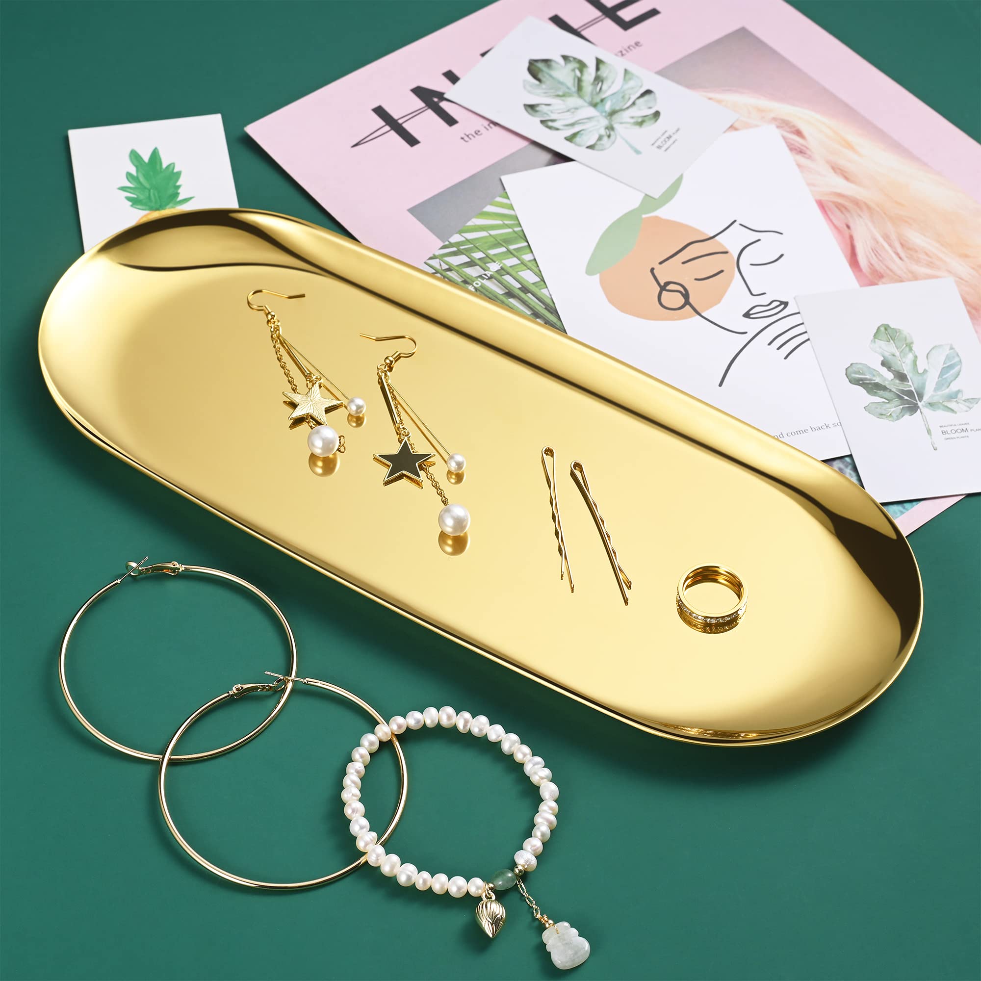 Gold Oval Vanity Tray, Stainless Steel Jewelry Tray, Bathroom Tray, Makeup Cosmetic Trays,Towel Napkin Tray, Storage Organizer,1