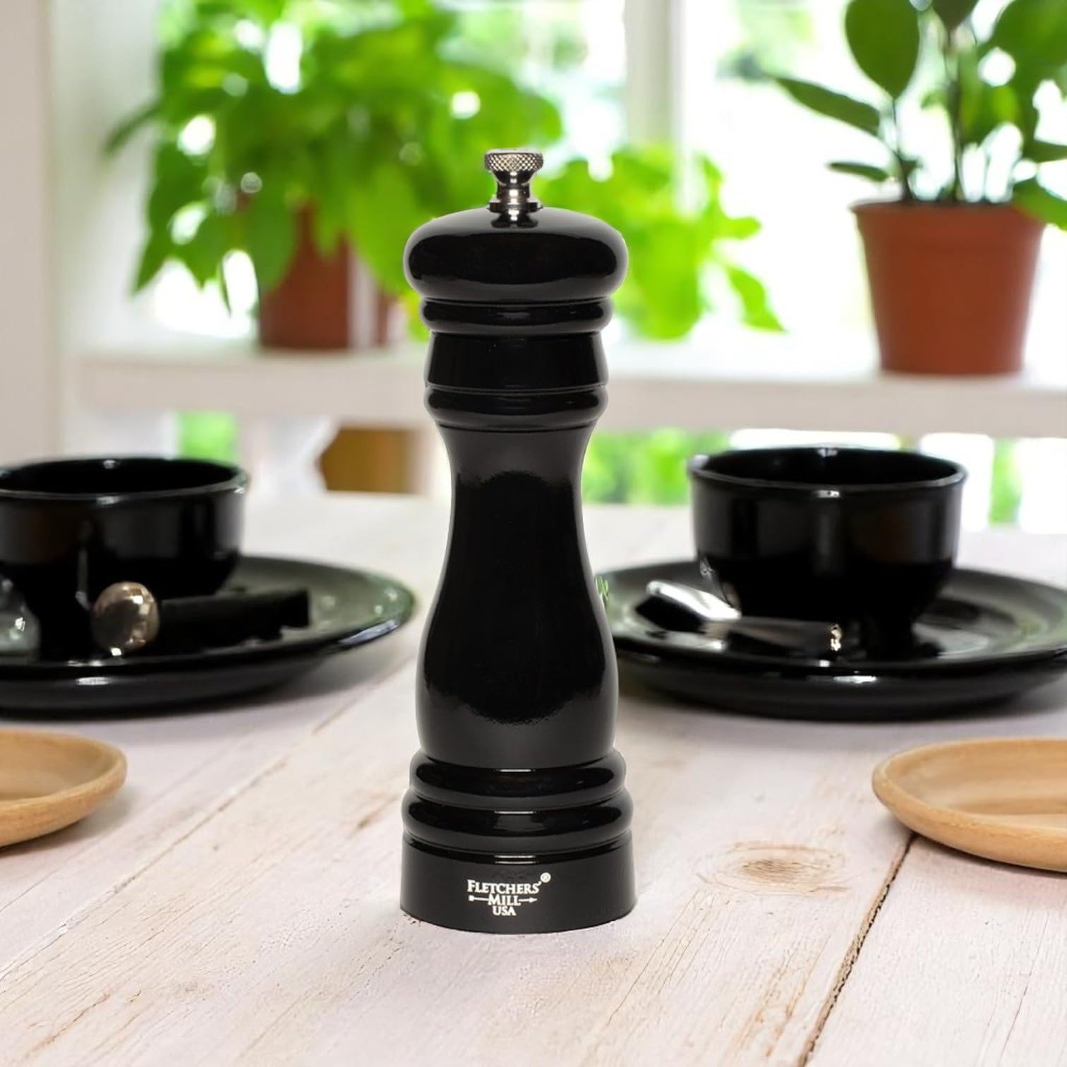 Fletchers' Mill Federal Salt Mill, Black - 6 Inch, Adjustable Coarseness Fine To Coarse, Made In U.S.A.