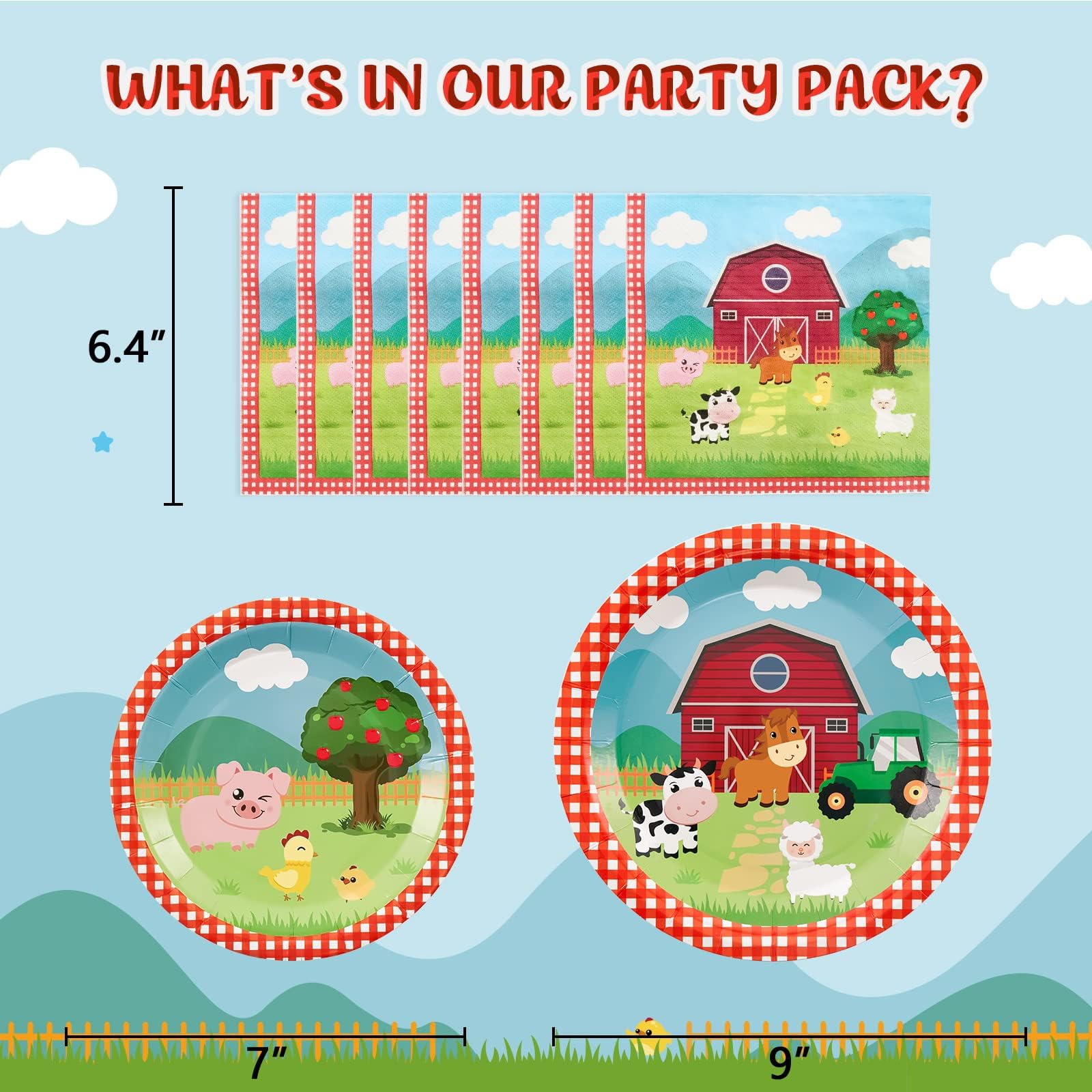 Wernnsai Farm Party Plates Napkins Set- 48Pcs Barnyard Farm Animals Tableware Party Supplies For Kids Birthday Disposable Dinner