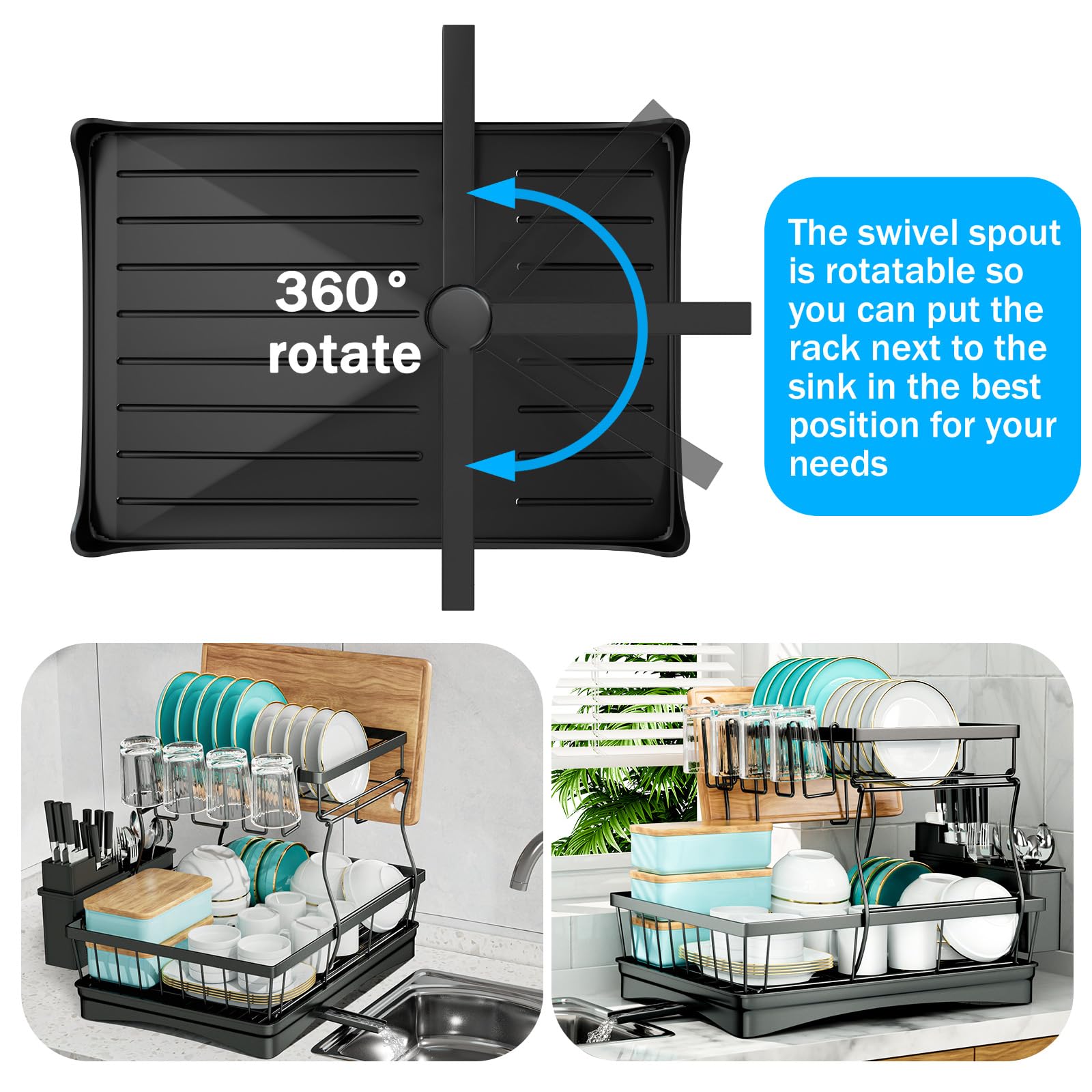 7 Code Large Dish Drying Rack For Kitchen Counter, Detachable Large Capacity Dish Drainer Organizer With Utensil Holder, 2-Tier