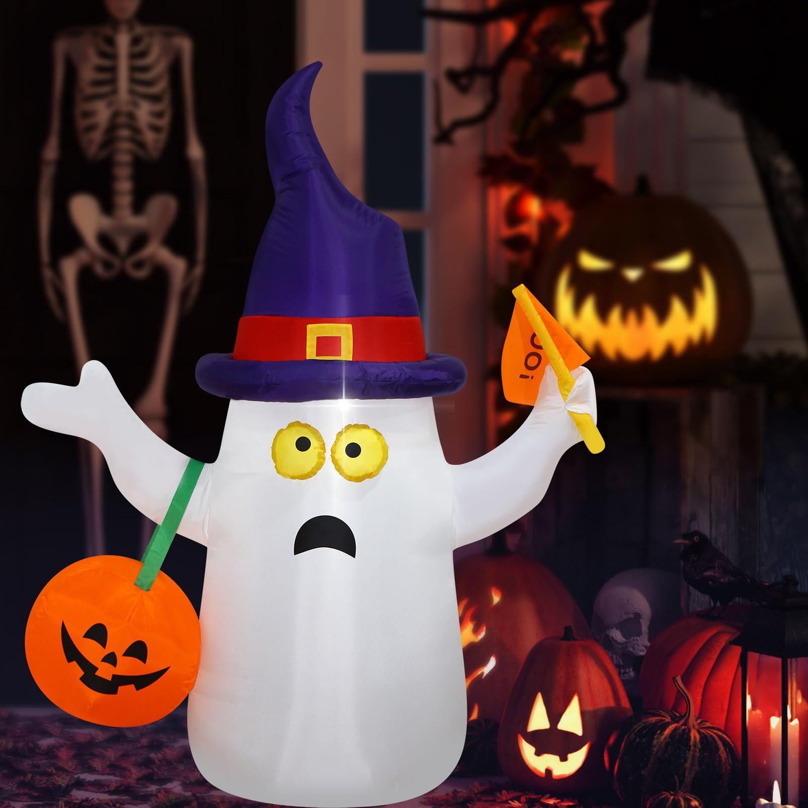 Decfine Halloween Blow up Inflatable Ghost Hold JackoLantern Decoration-Lighted Blow-Up for Home Yard Garden Indoor and Outdoor 