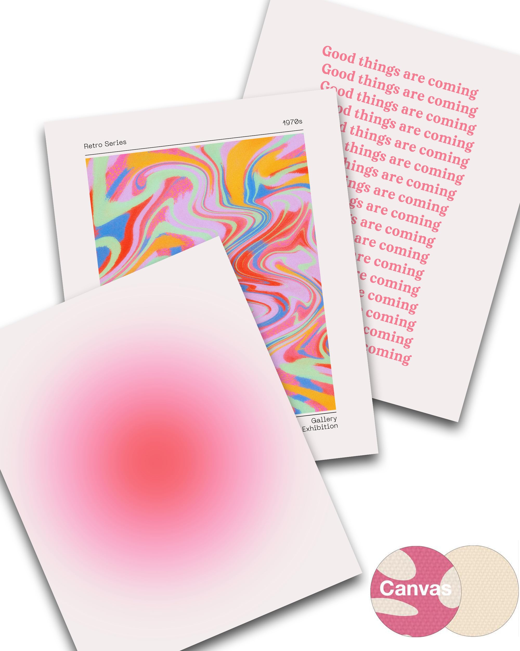 Hesendot Retro Gradient Wall Art Decor Set Of 3,Aura Poster,Psychedelic Print,12X16In Truly Quality Canvas Wall Art Pictures,Pos