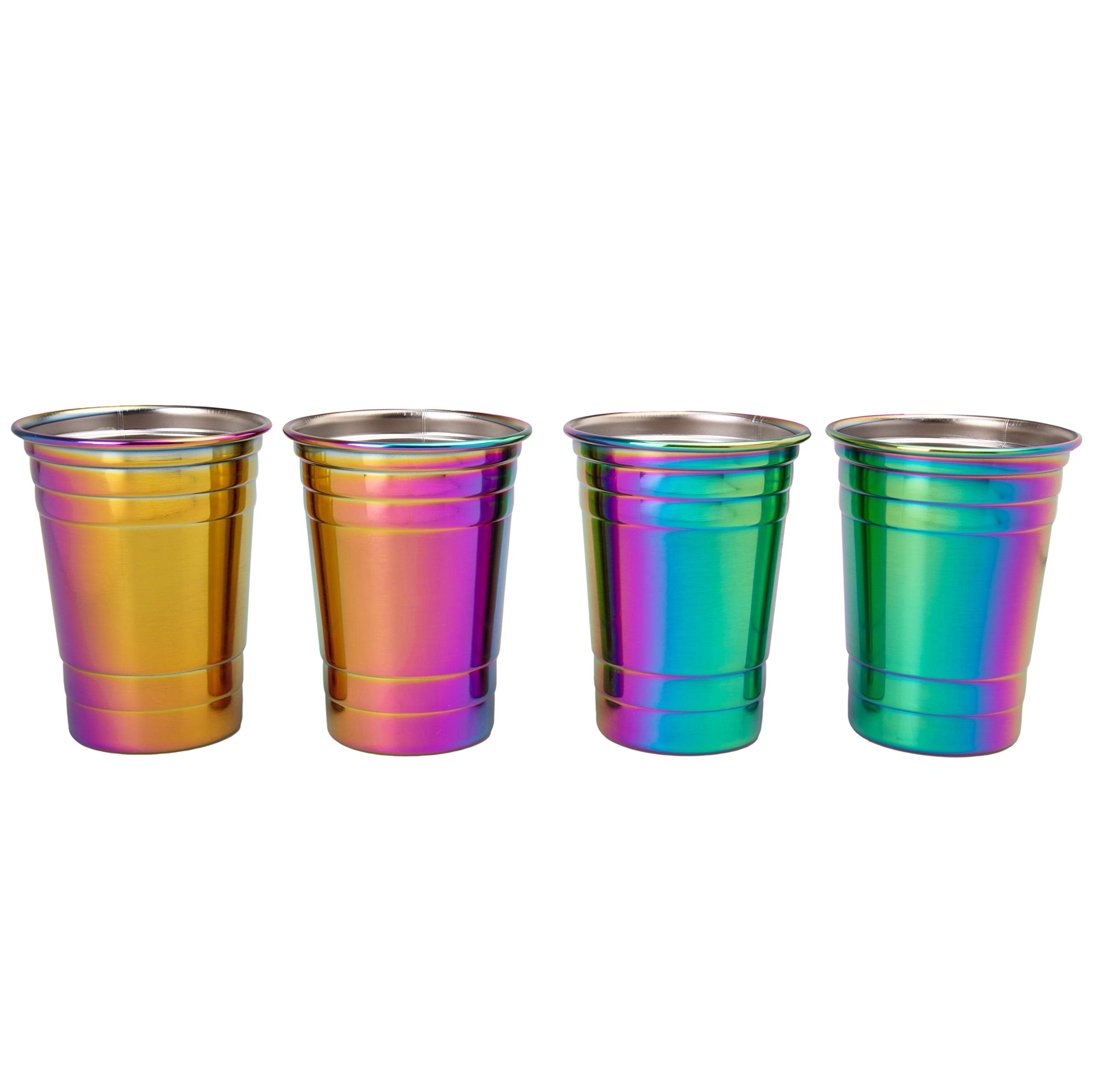 D'Eco Unbreakable Holographic Stainless Steel Party Cups (16 Oz, 4 Pack)- Shatterproof Reusable Drinking Glasses For Games-Indoo