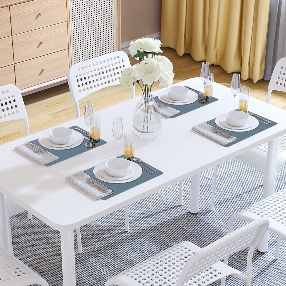 Vinjiasin Placemats Set Of 6 Blue Leather Place Mats For Indoor Outdoor Kitchen Dining Table Mats Waterproof Heat Resistant Reve