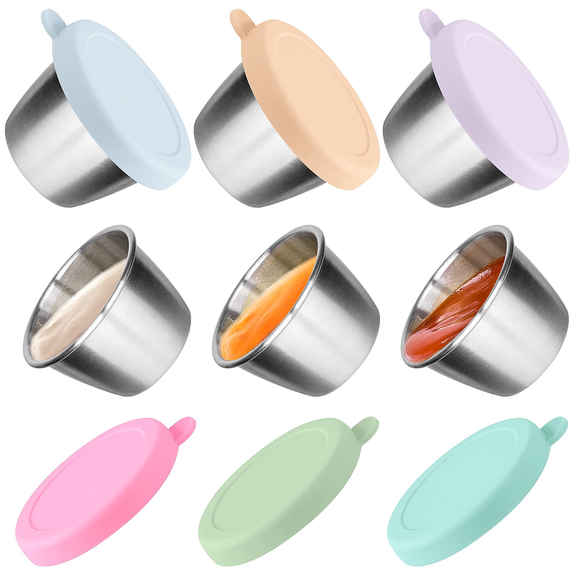 Homotte Salad Dressing Container To Go, 6X2.4 Oz Small Containers With Lids, Reusable Sauce Containers For Lunch Box, 18/8 Stain