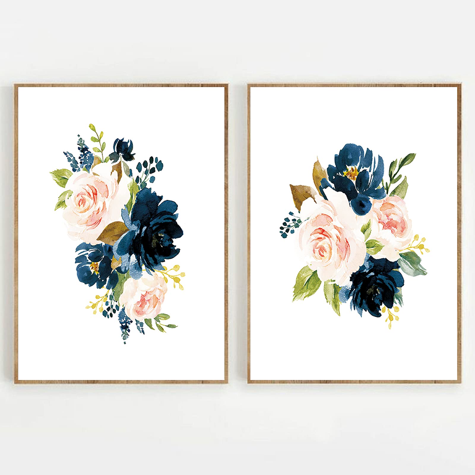 Plants Flower Prints Wall Art Watercolor Blue Flower Art Print Navy Blush Pink Floral Watercolor Flower Art Prints Boho Girls Nu
