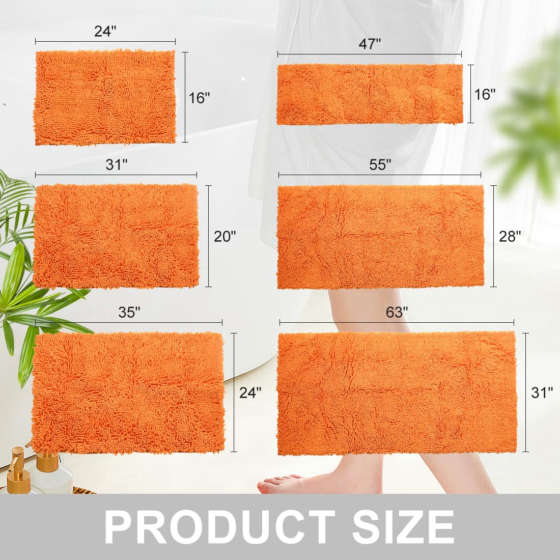 Vctops Fall Plush Chenille Bath Rugs Extra Soft And Absorbent Microfiber Shag Rug, Non-Slip Runner Carpet For Tub Bathroom Showe