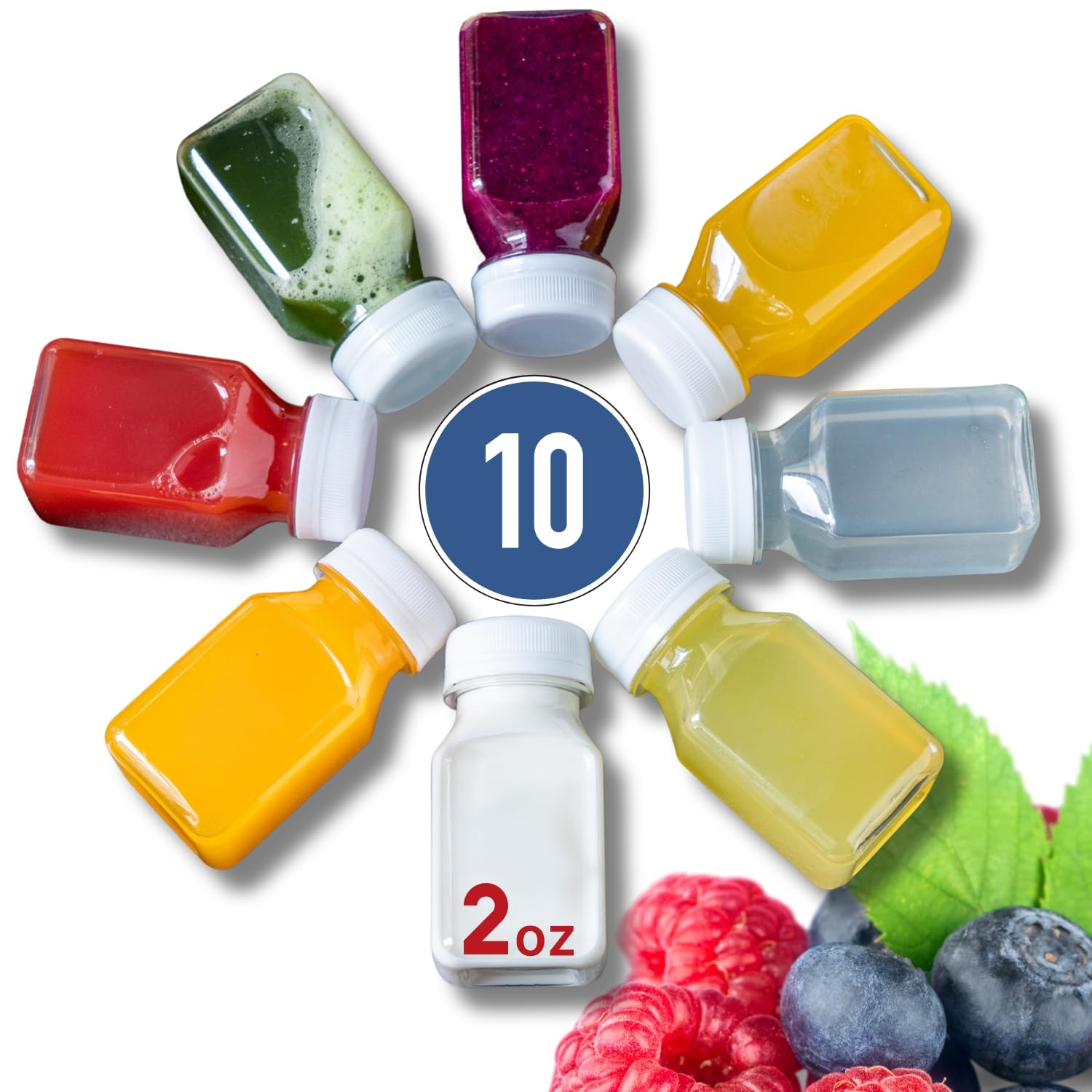 Norcalway 10Pcs 2Oz Plastic Containers With Lids - Ginger Shot Bottles - Freezer Safe, Leak Proof, Bpa Free, Food Grade Small Pl