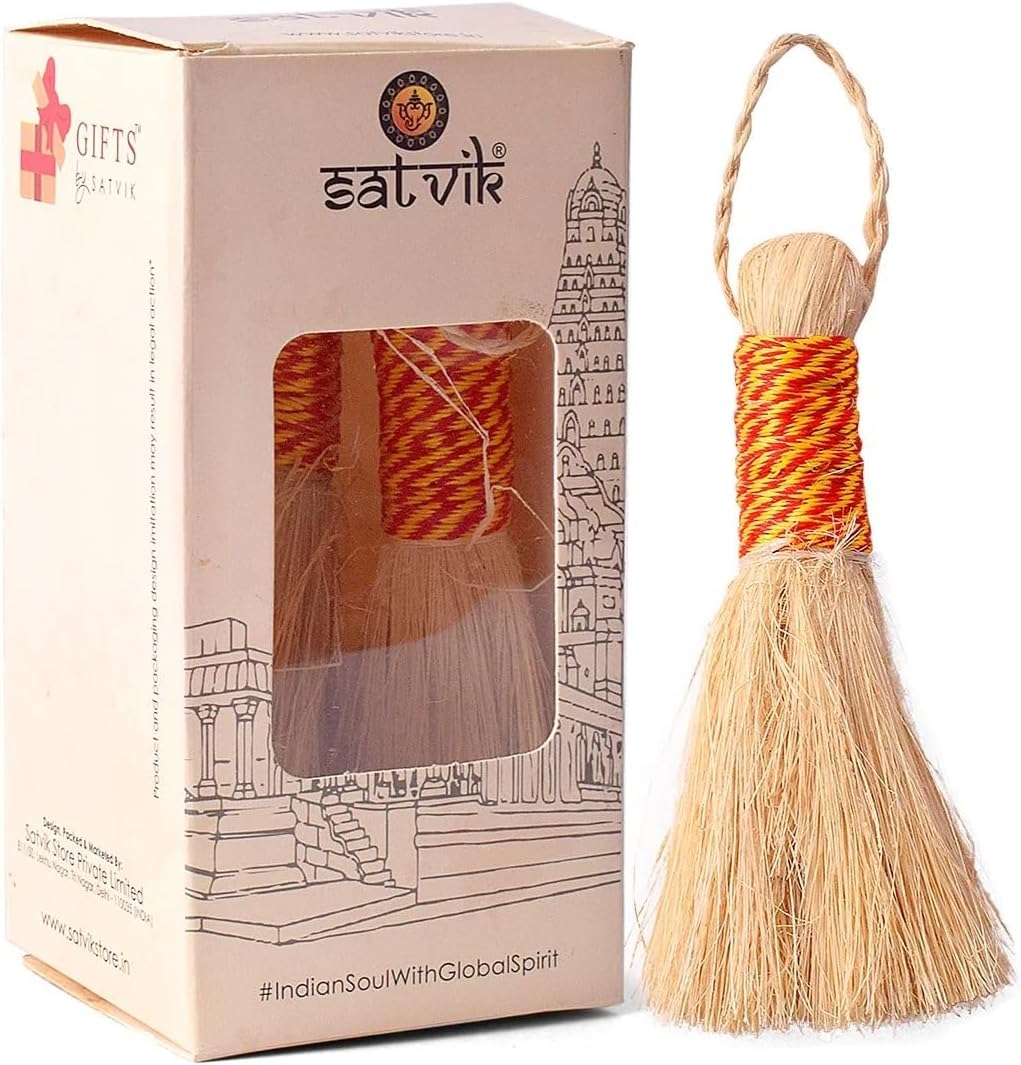 SATVIK 10 Inch  Auspicious Temple Banana Broom  Pure Banana Stem Fiber Puja Cleaning Brush for Sacred Spaces, DustFree & Eco