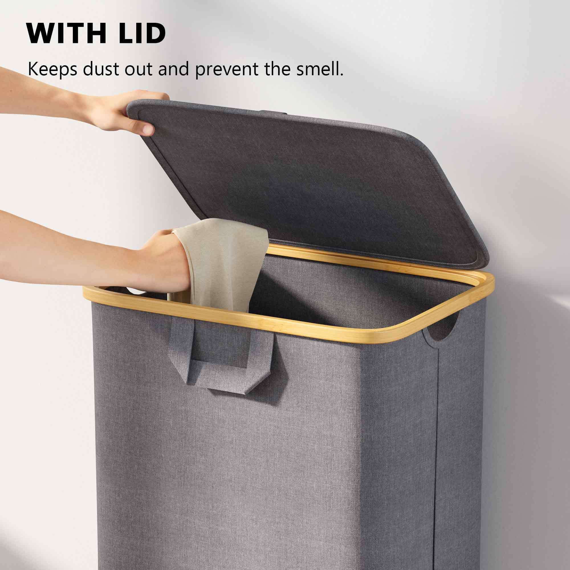 SpaceAid Rolling Laundry Hamper, 26 Gal (100L), Grey, with Wheels & Bamboo Handle, Model LH-08R, Ideal for Bedroom & Laundry Room