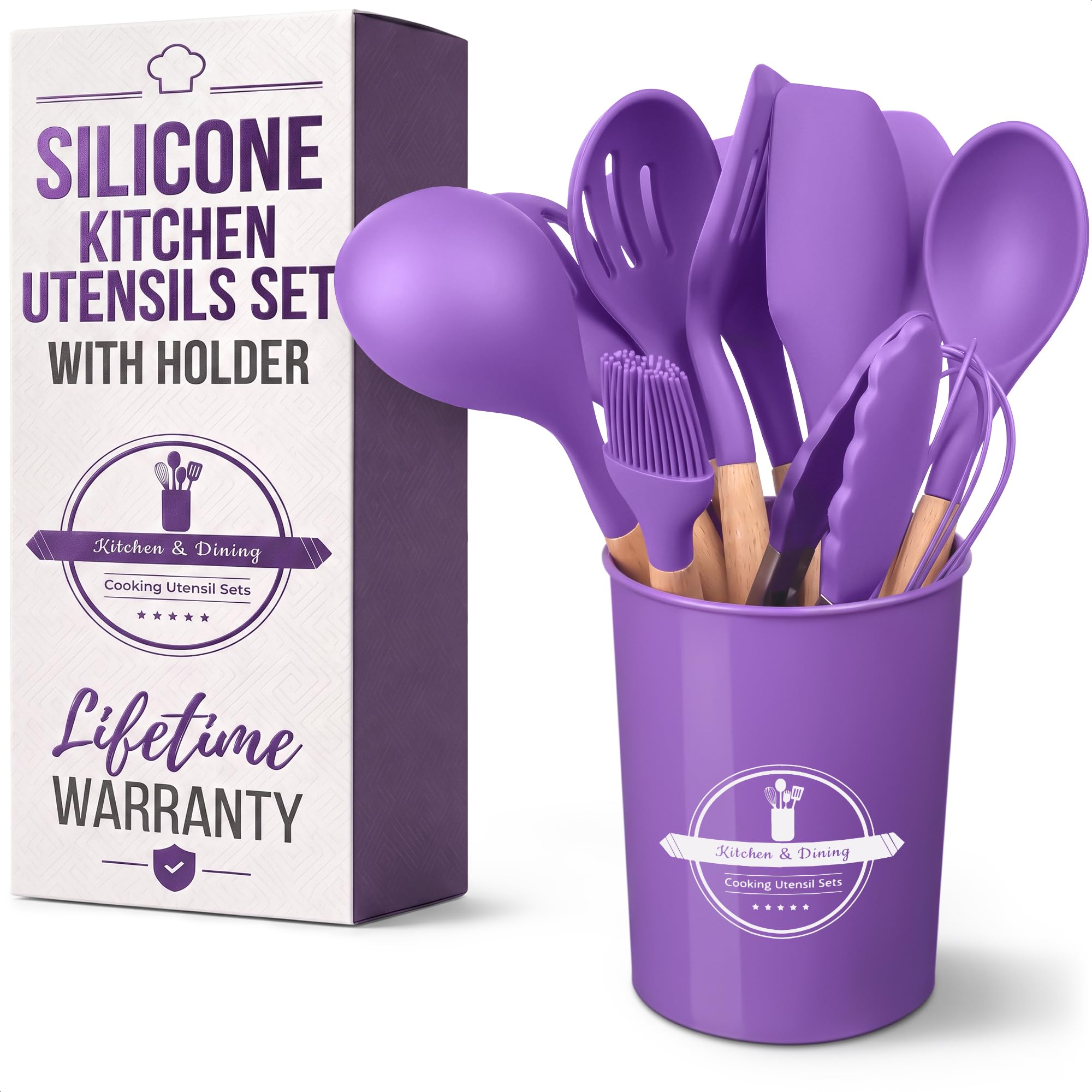 12 Pcs Purple Kitchen Accessories with Holder for Nonstick Cookware