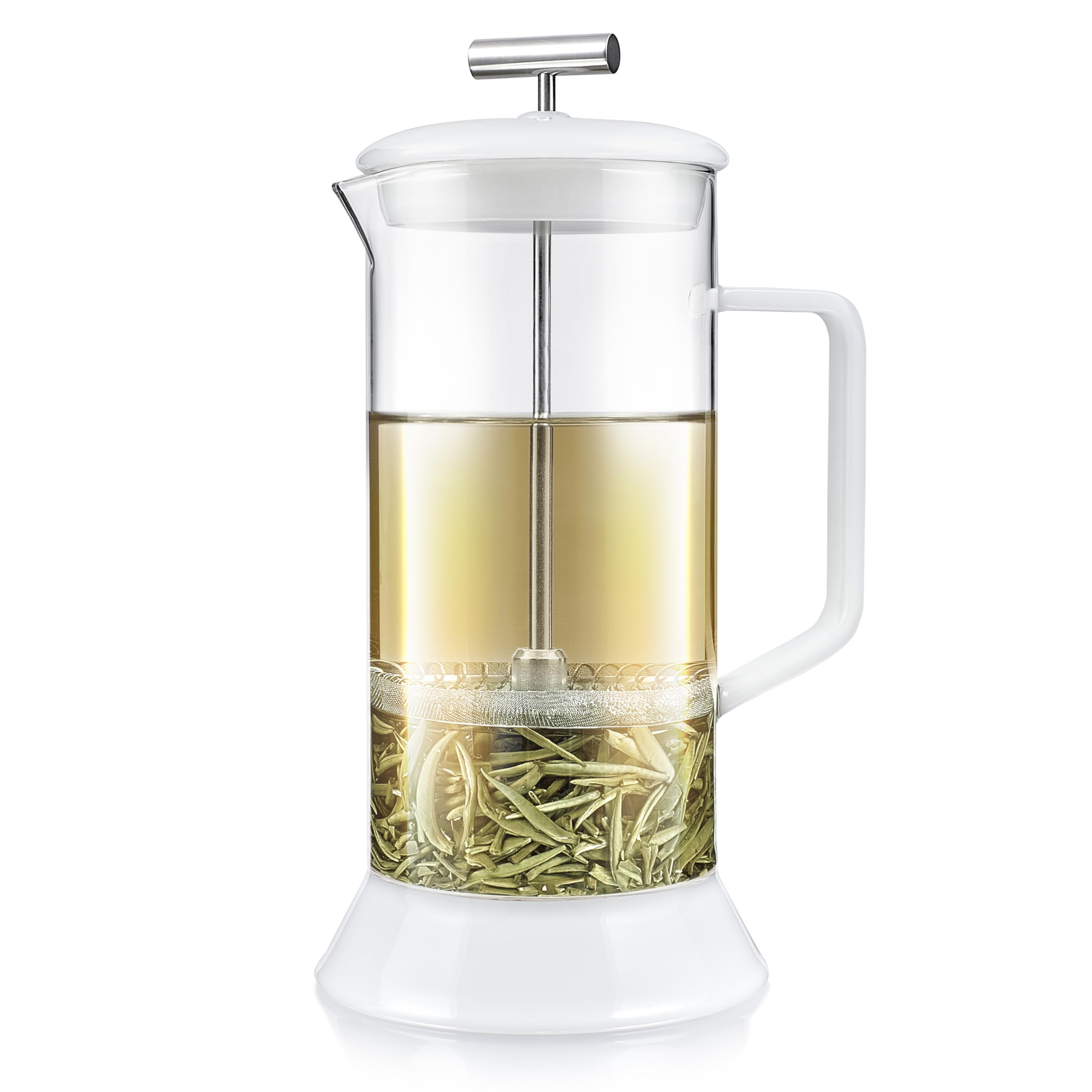 Teabloom Toulouse Borosilicate Glass Tea Press And Coffee Maker With No Plastic, 24-Ounce (700 Ml) - Frost White