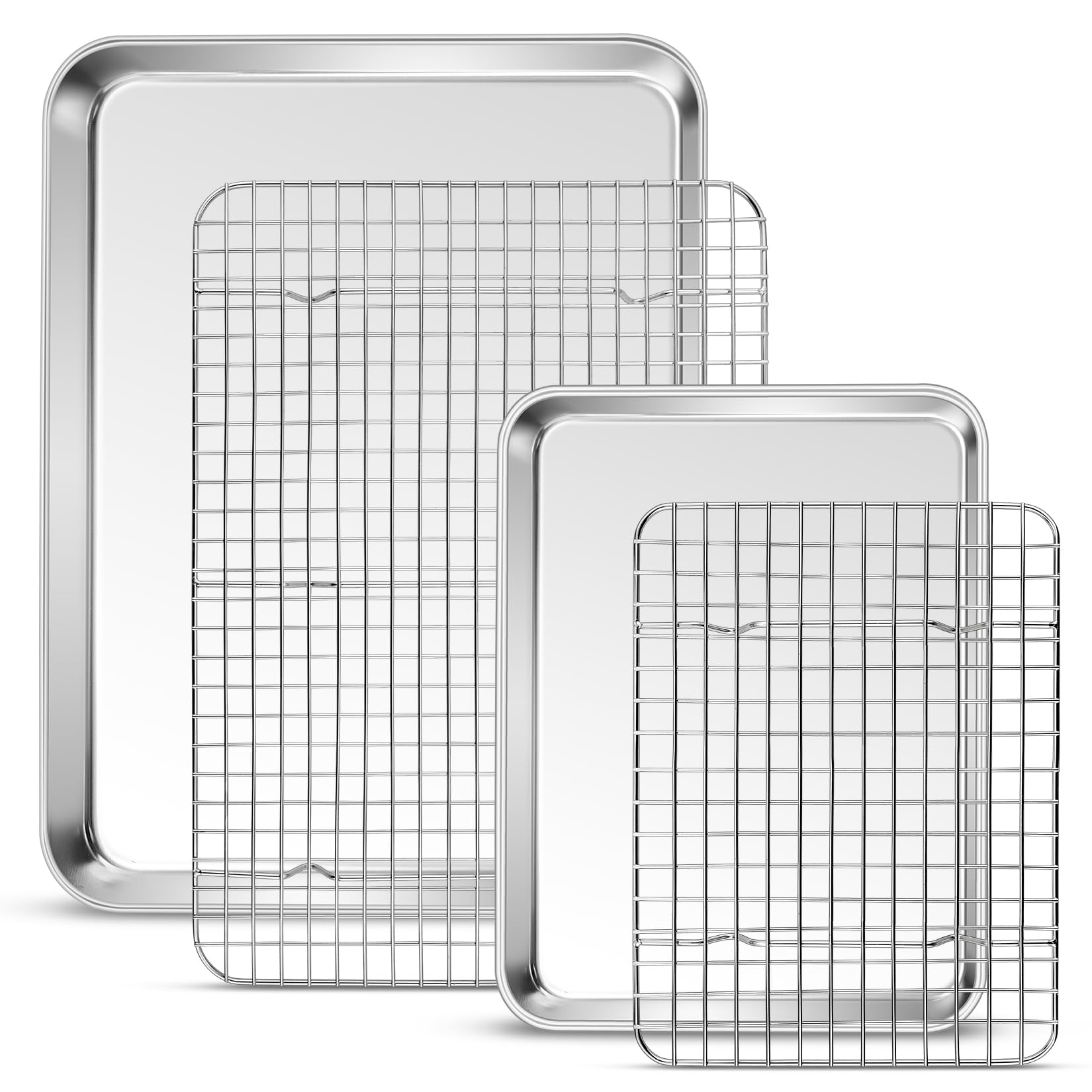 P&P Chef Baking Sheet And Rack Set, 4 Pack (2 Sheets + 2 Racks), 2 Sizes Stainless Steel Baking Pans Cookie Sheets With Cooling