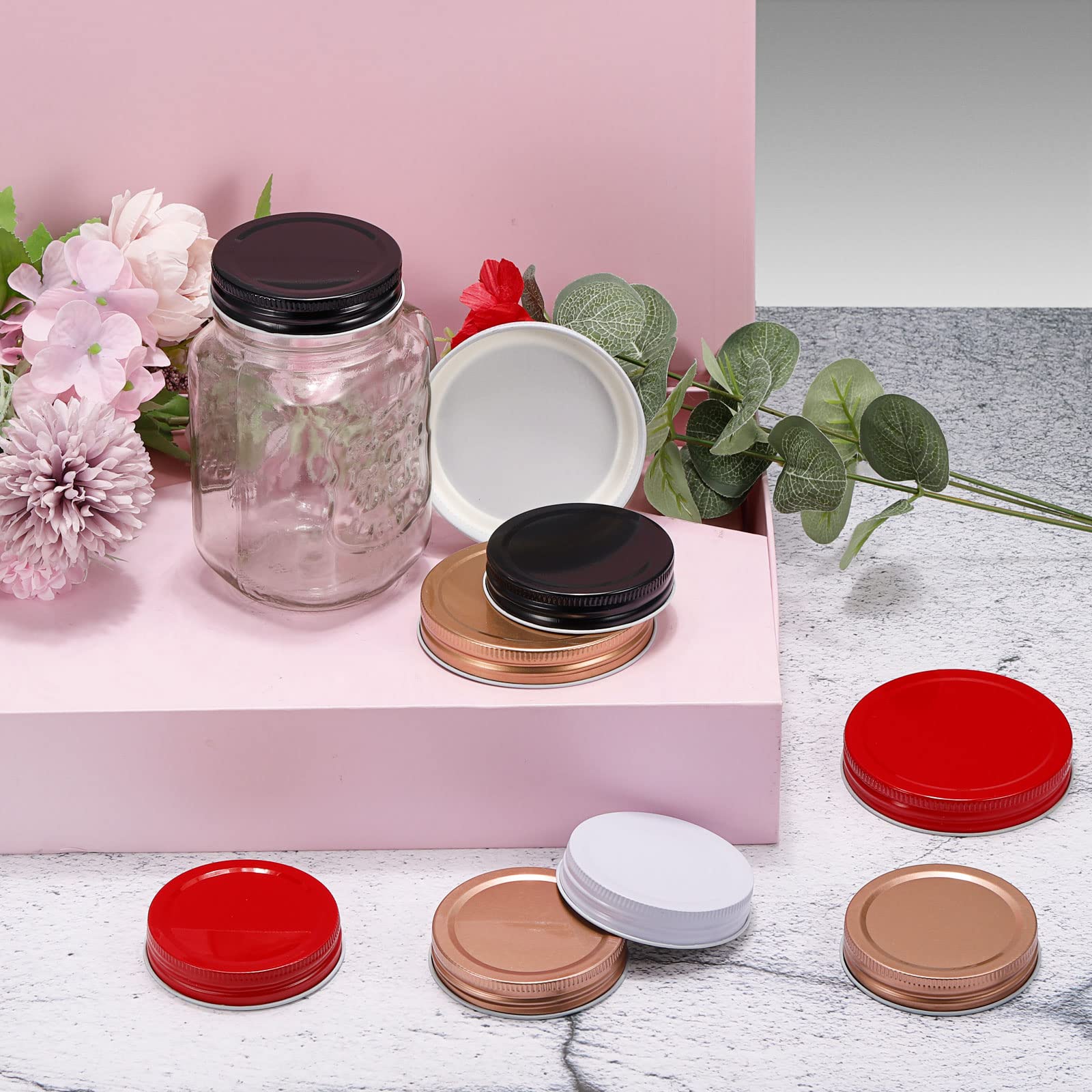 Uxcell Mason Jar Lids, 86Mm/3.39'' Wide Mouth Tin Plate Caps Leak Proof For Canning Jars Kitchen Storage, (Red 6Pcs)