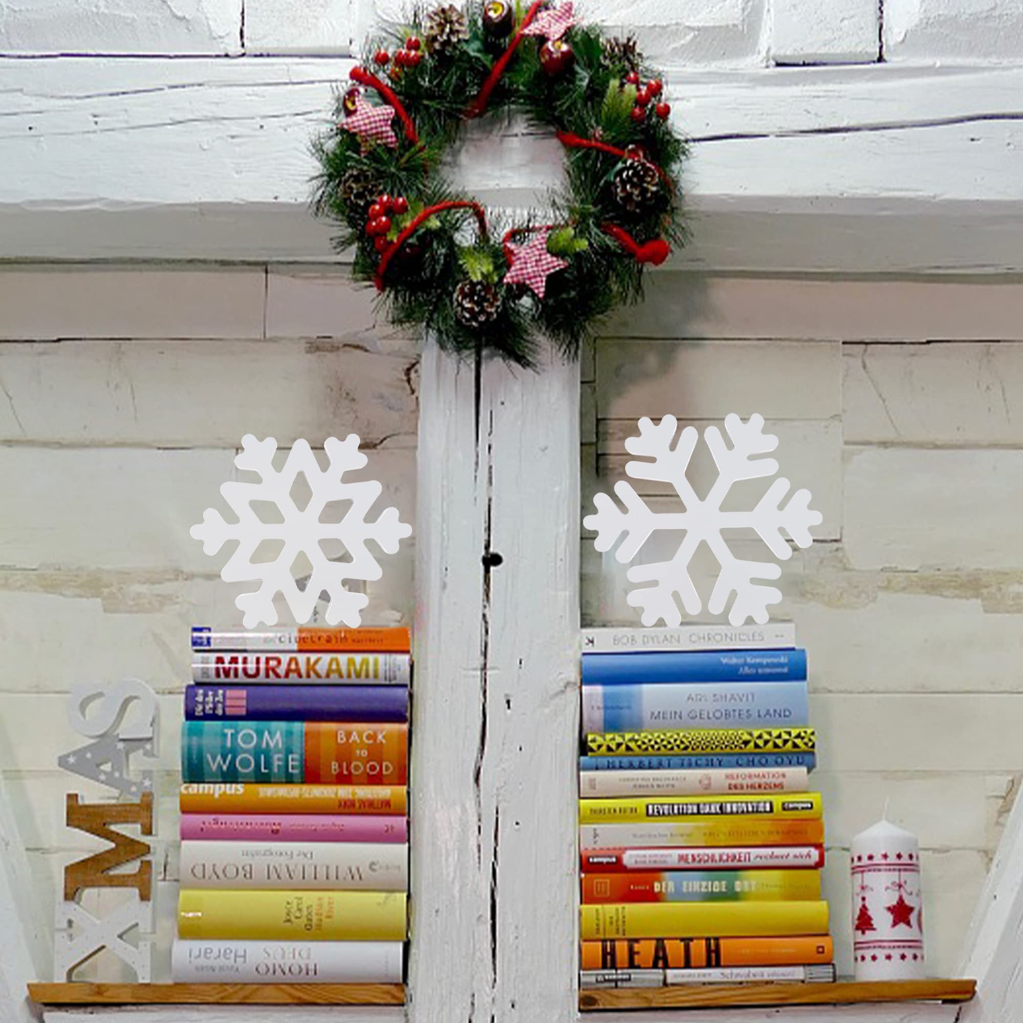 5 Pieces Christmas Wooden Snowflake Decor Winter Snowflake Wood Blocks White Snowflake Table Wood Signs Winter Tiered Tray Woode