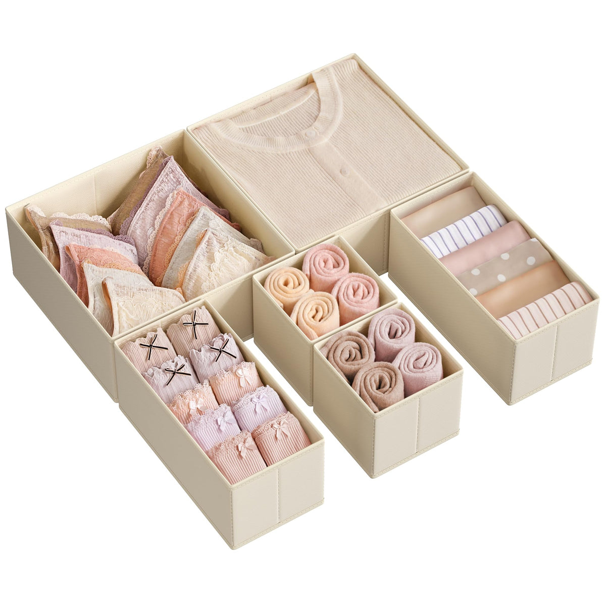 SONGMICS Drawer Organizer, Dresser Drawer Organizers, Set of 6, Foldable Fabric Storage Bins for Socks, Underwear, Bras, Ties, S
