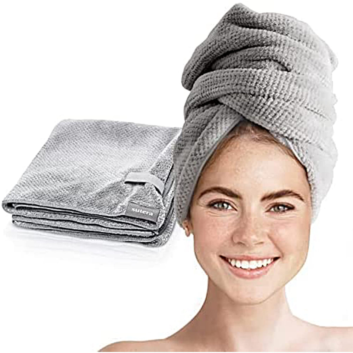 SUTERA - Silverthread Microfiber Hair Towel Wrap for Women Wet Styling Accessories Drying Super Absorbent Quick Dry Turban Curly