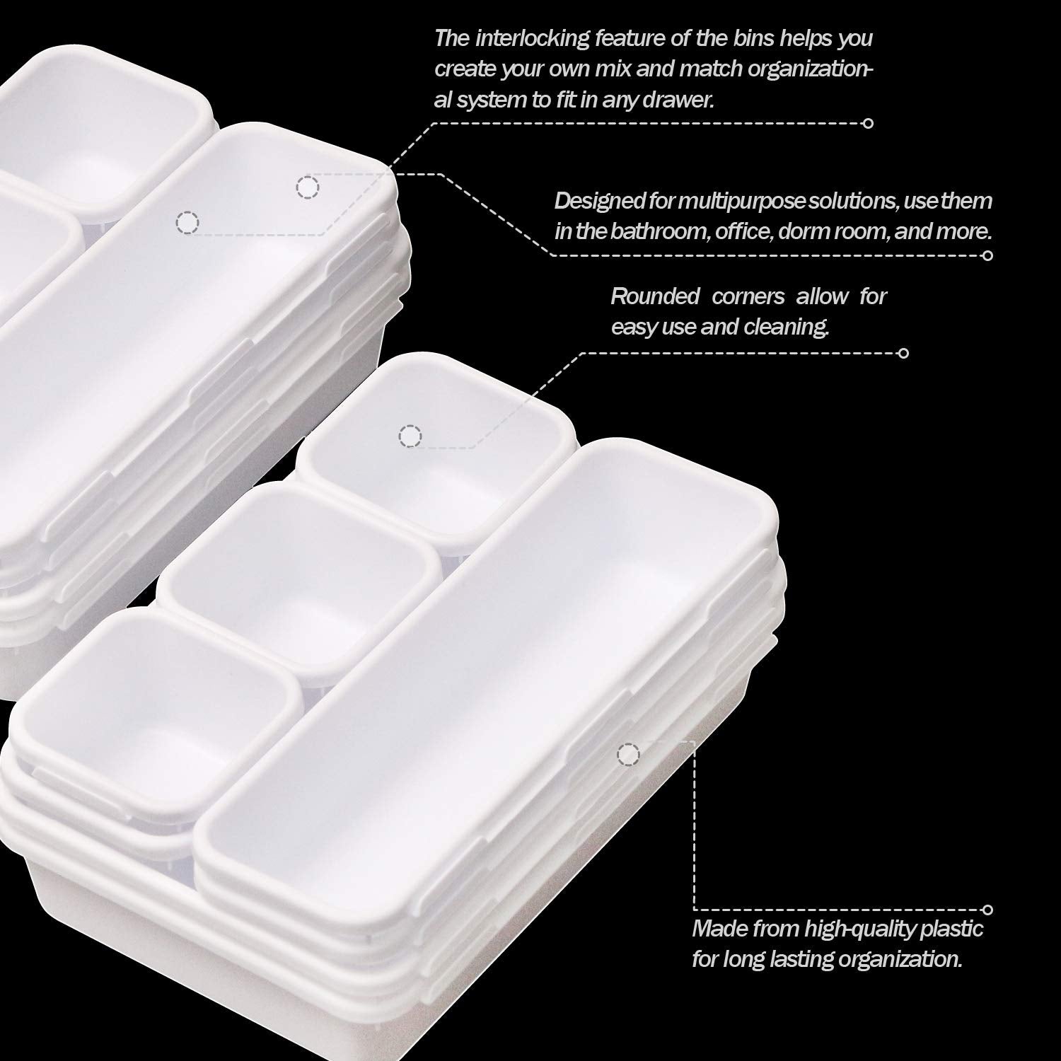 Set of 22 Interlocking Desk Drawer Organizer Tray Dividers Plastic Shallow Narrow Drawers Organizers Separators Storage Bins Con