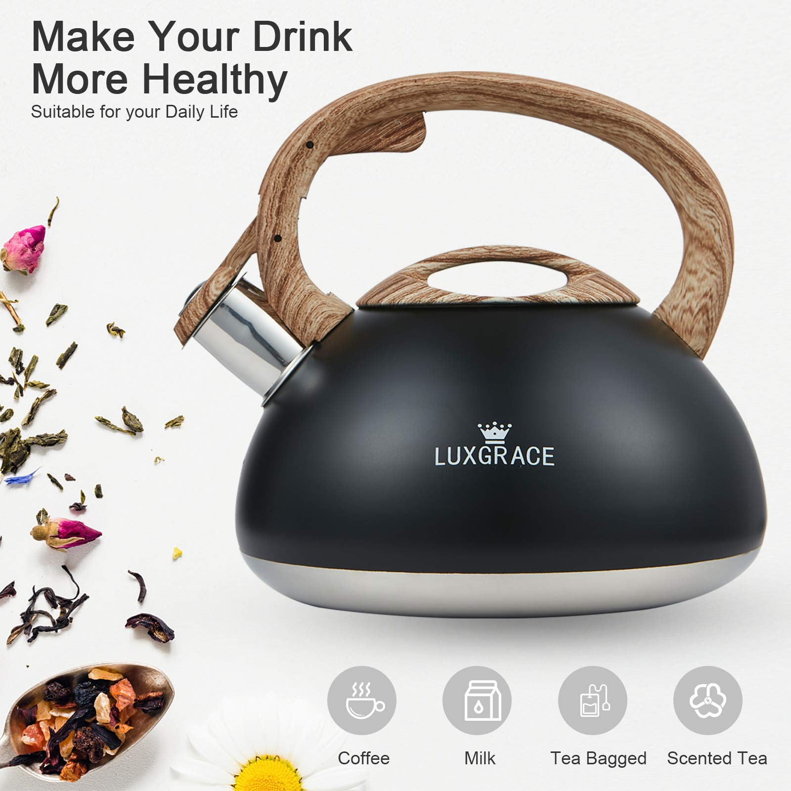 S-P Whistling Tea Kettle Stainless Steel Teapot, Teakettle For Stovetop Induction Stove Top, Fast Boiling Heat Water Tea Pot 2.2