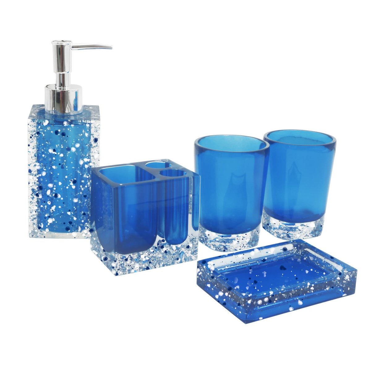 Luant Resin Soap Dish, Soap Dispenser, Toothbrush Holder & Tumbler Bathroom Accessory 5 Piece Set (Blue)