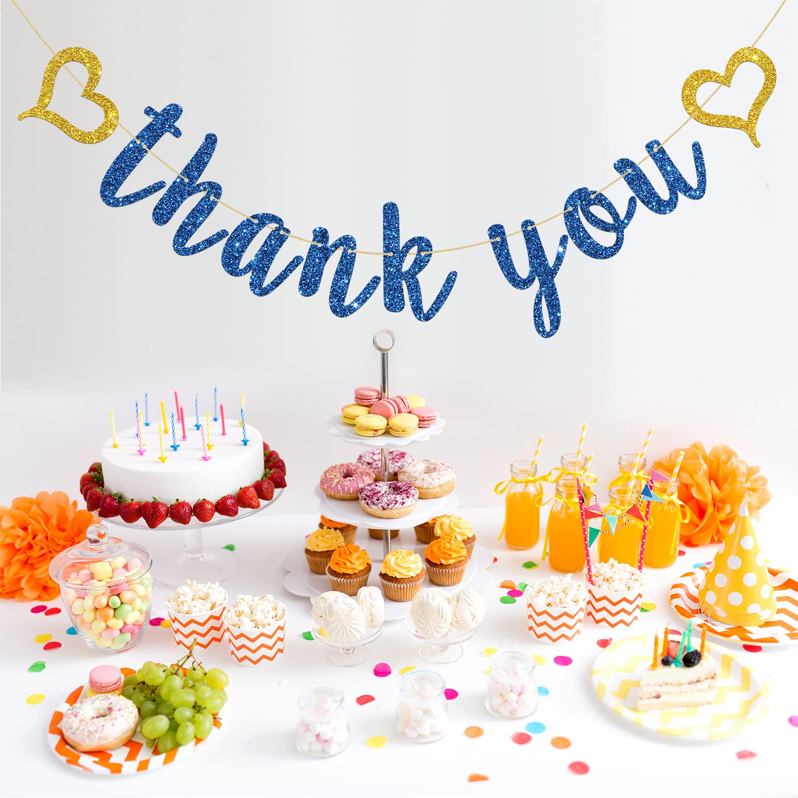 Innoru Thank You Banner Navy Blue Glitter, Wedding Bridal Shower, Thanksgiving Day Party Decorations, Engagement Party Banner, P