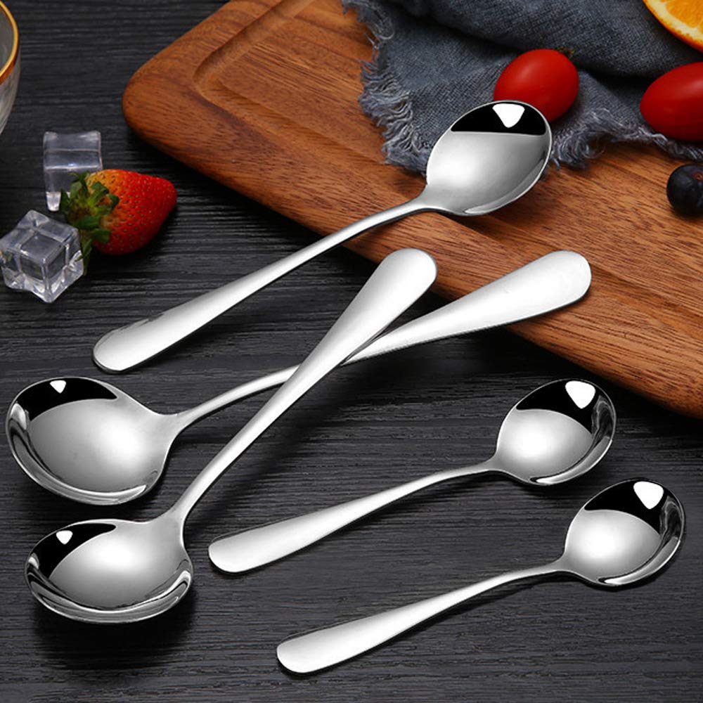 Set Of 9, Stainless Steel Round Soup Spoons, Sourceton 3 Sizes Of Soup Spoons, Use For Home, Kitchen Or Restaurant- 7.5 Inch, 6.