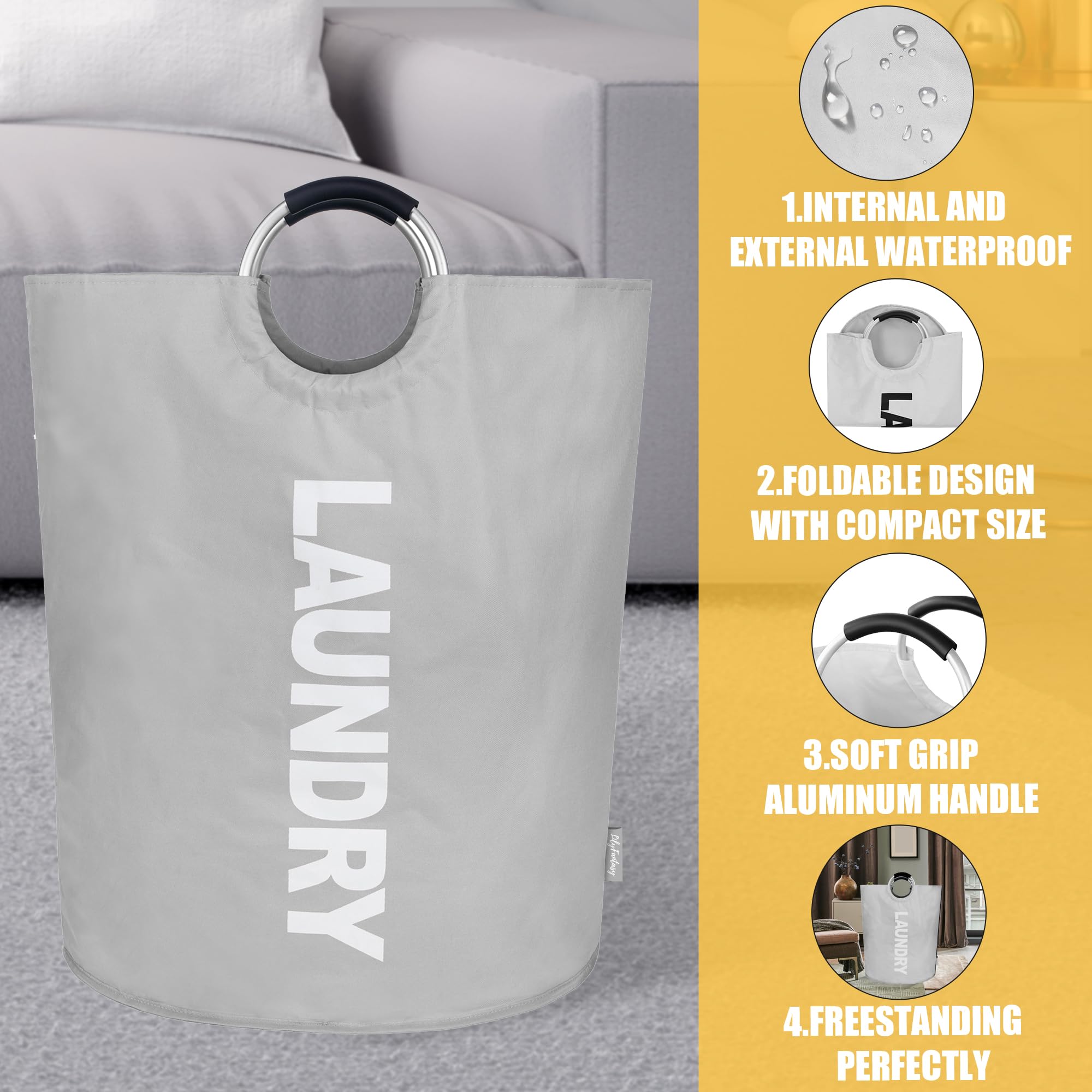 Lilyfantasy 160L Large Laundry Basket, Collapsible Laundry Hamper With Padded Handles, Waterproof Laundry Bag, Tall Clothes Hamp