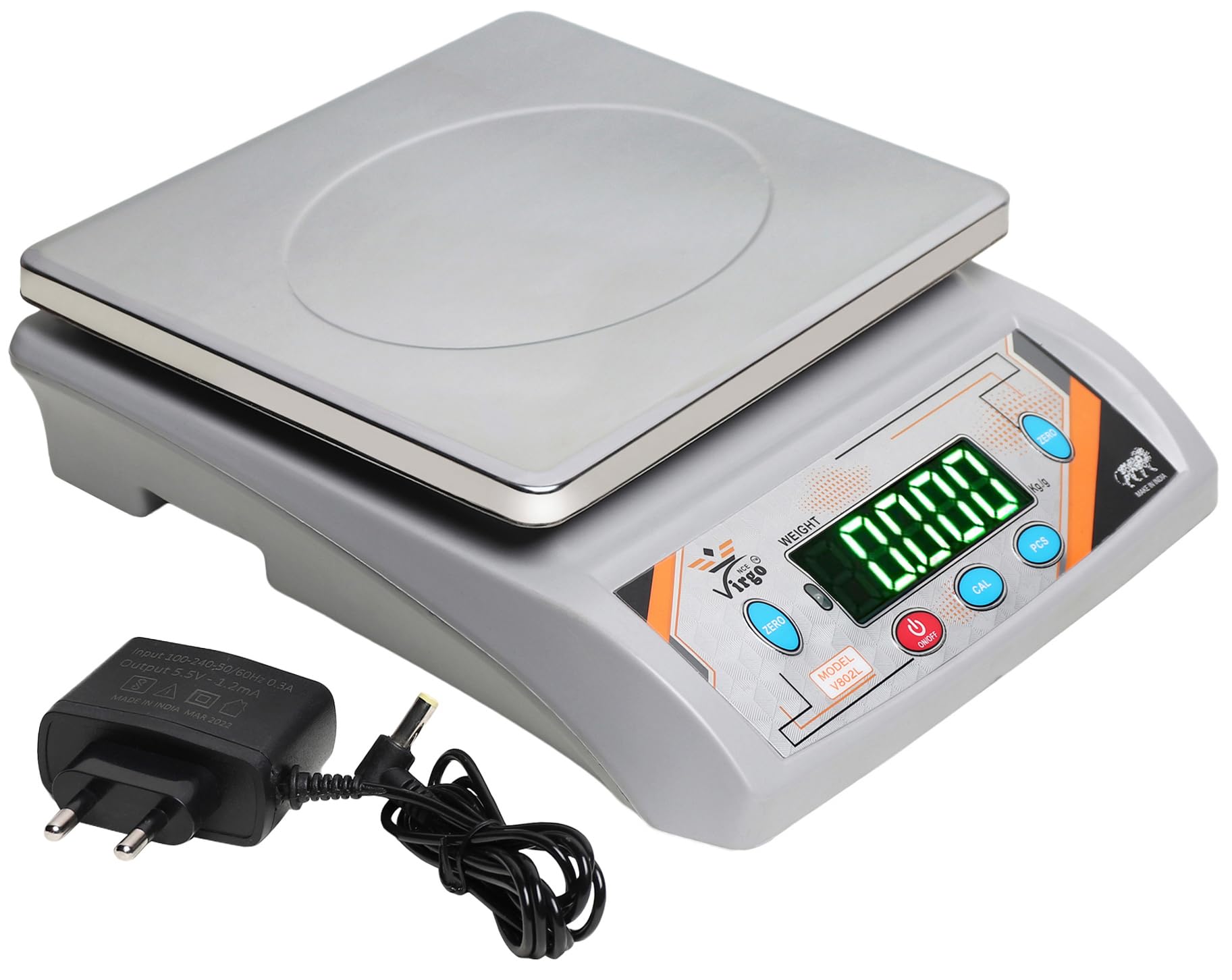 Gvc 30Kg Counter Rechargeable Weight Machine With Stainless Steel Top For Shop, Home Weighing Scale (Smoke Color)