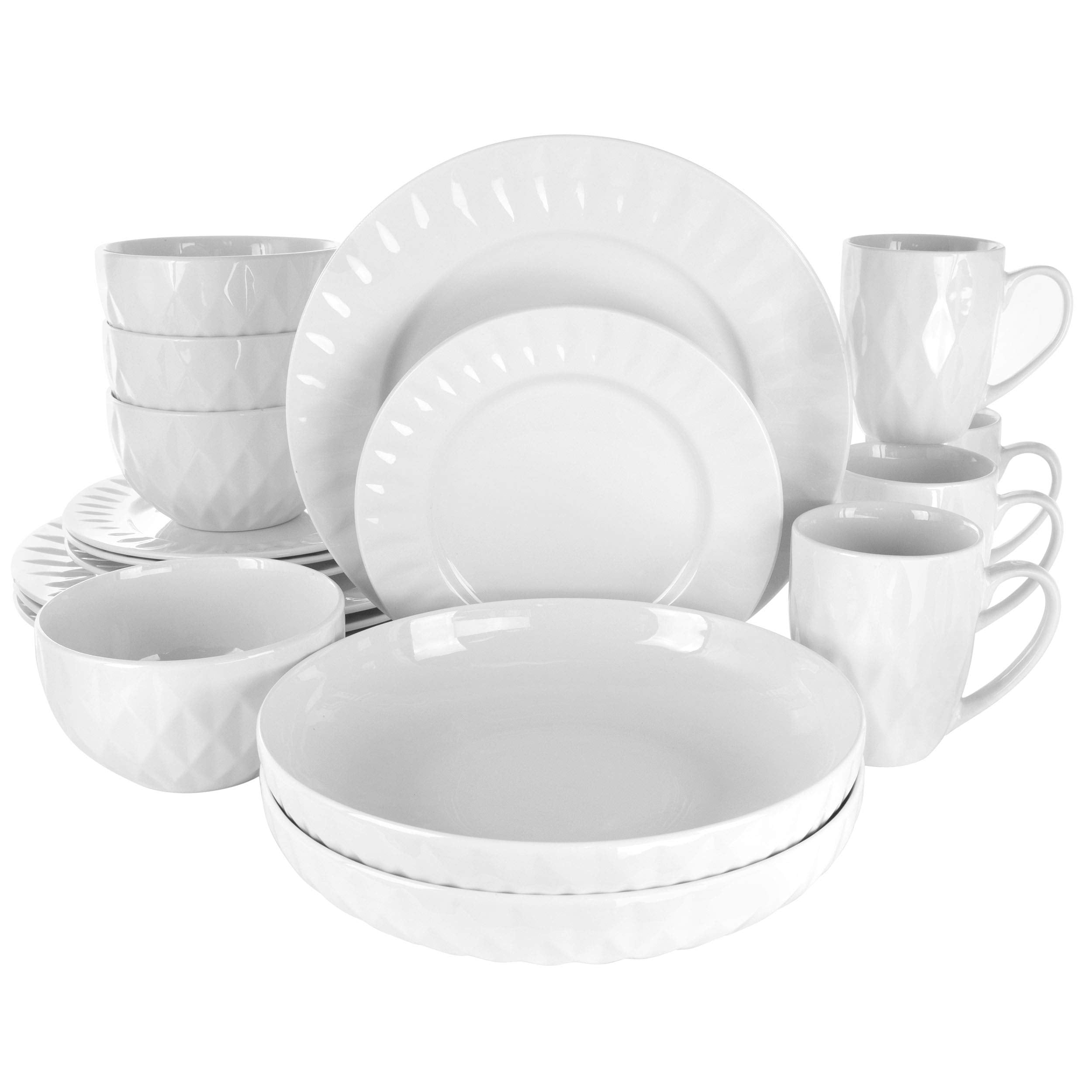 Elama White Porcelain Dish Dinnerware Set, 18 Piece, Sienna