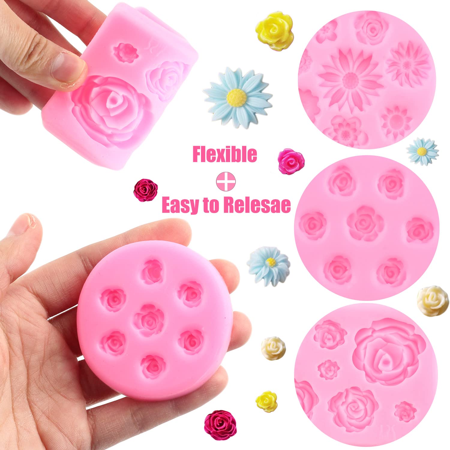 Zixiang Rose Flower Silicone Molds Daisy Flower Fondant Mold For Cake Decorating Cupcake Topper Candy Polymer Clay Chocolate Gum