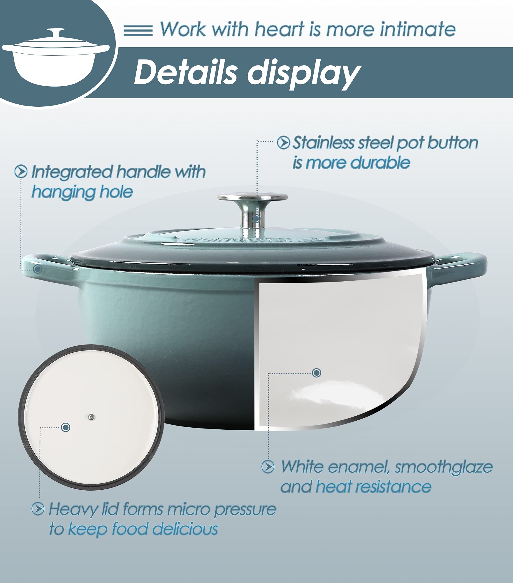 EDGING CASTING Enameled Cast Iron Dutch Oven  5 Quart Enameled Dutch Oven Cookware Pot  Suitable For Bread Baking  Ideal for Family  Slateblue