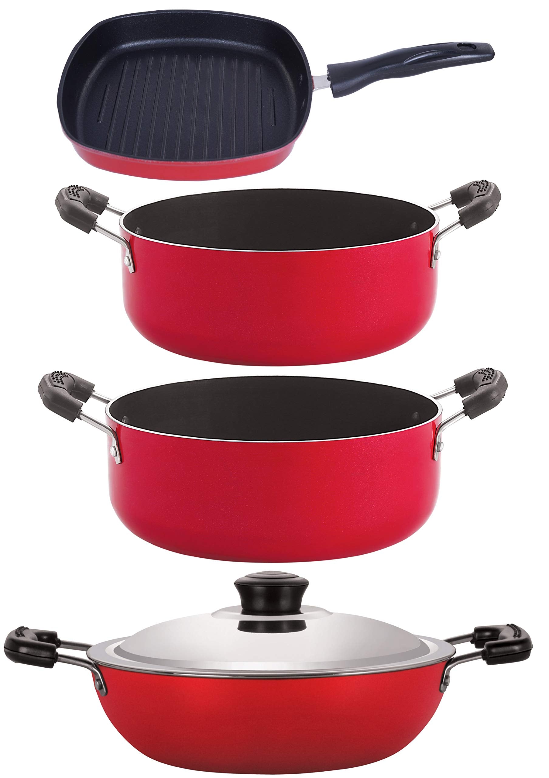 Nirlon NonStick Aluminium Cookware Gift Set (Gas Compatible), 4 Pieces(Dkd(B)_Cs20_Gp24.5_Cs24)
