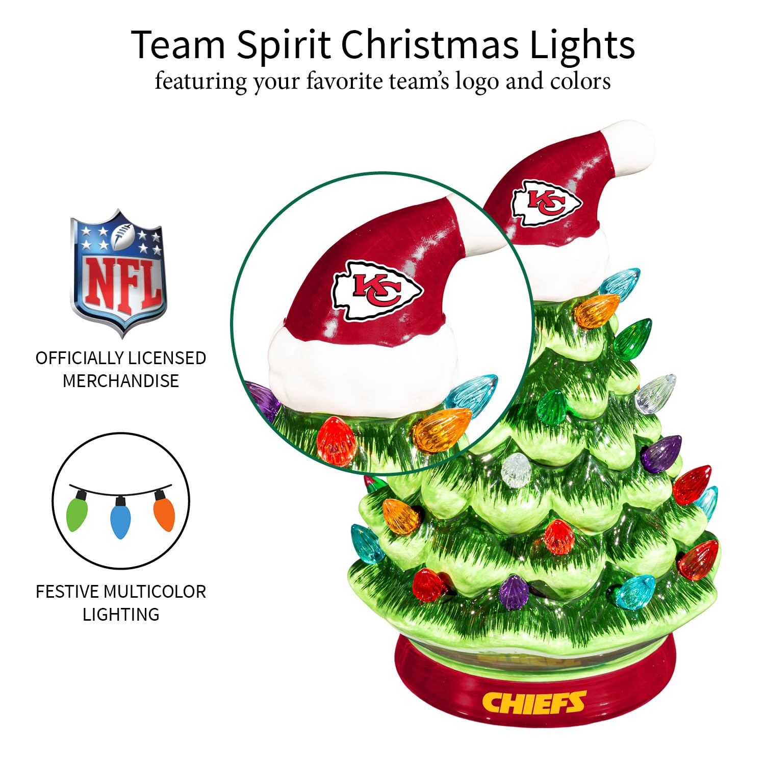 NFL Kansas City Chiefs Christmas Trees That Light Up | 8 LED Vintage Christmas Tree | Officially Licensed Team Logo | Christmas