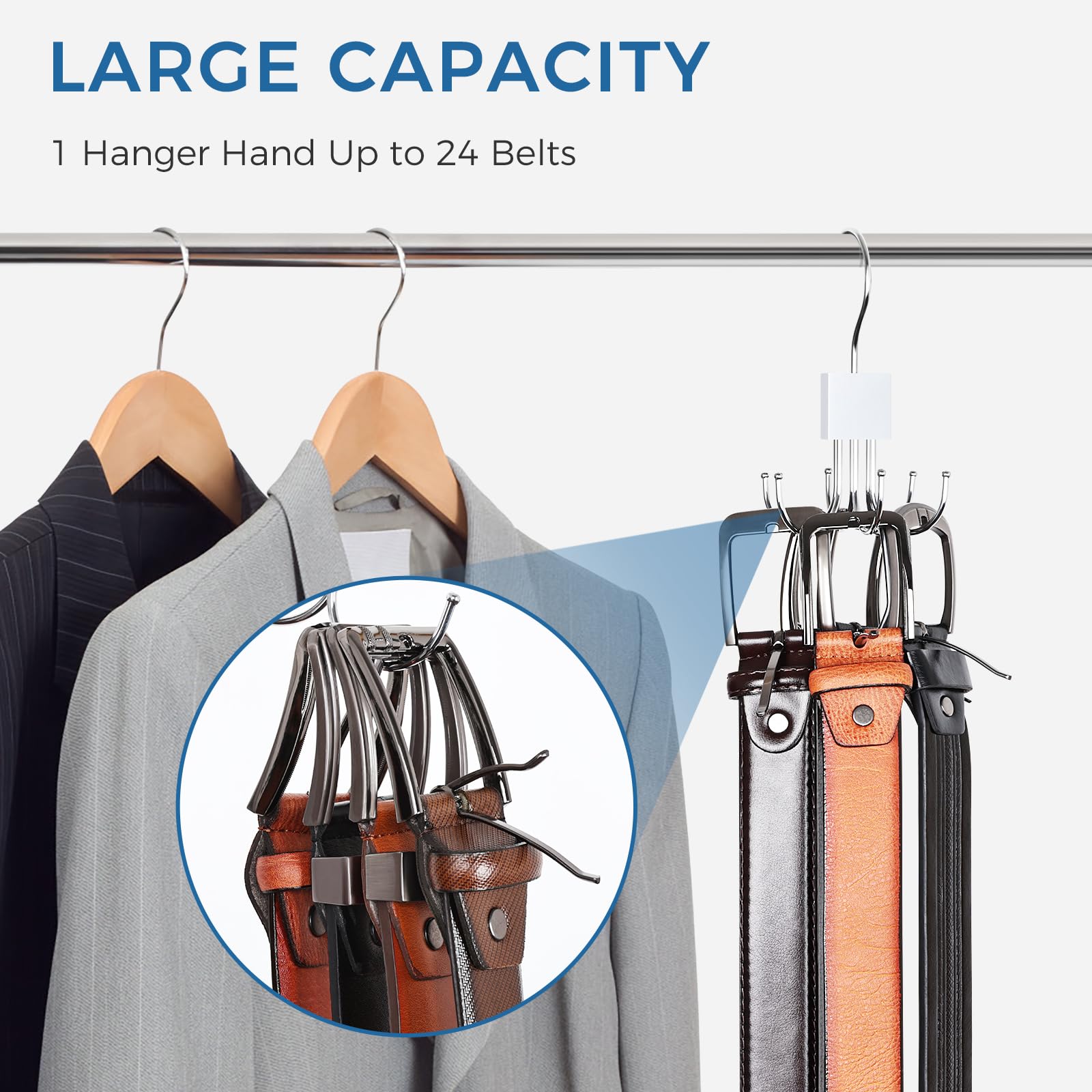 Belt Hanger, Belt Organizer For Closet 360 Rotatable Max 24 Belt Storage Space Saving Closet Organizers And Storage For Belt, Br