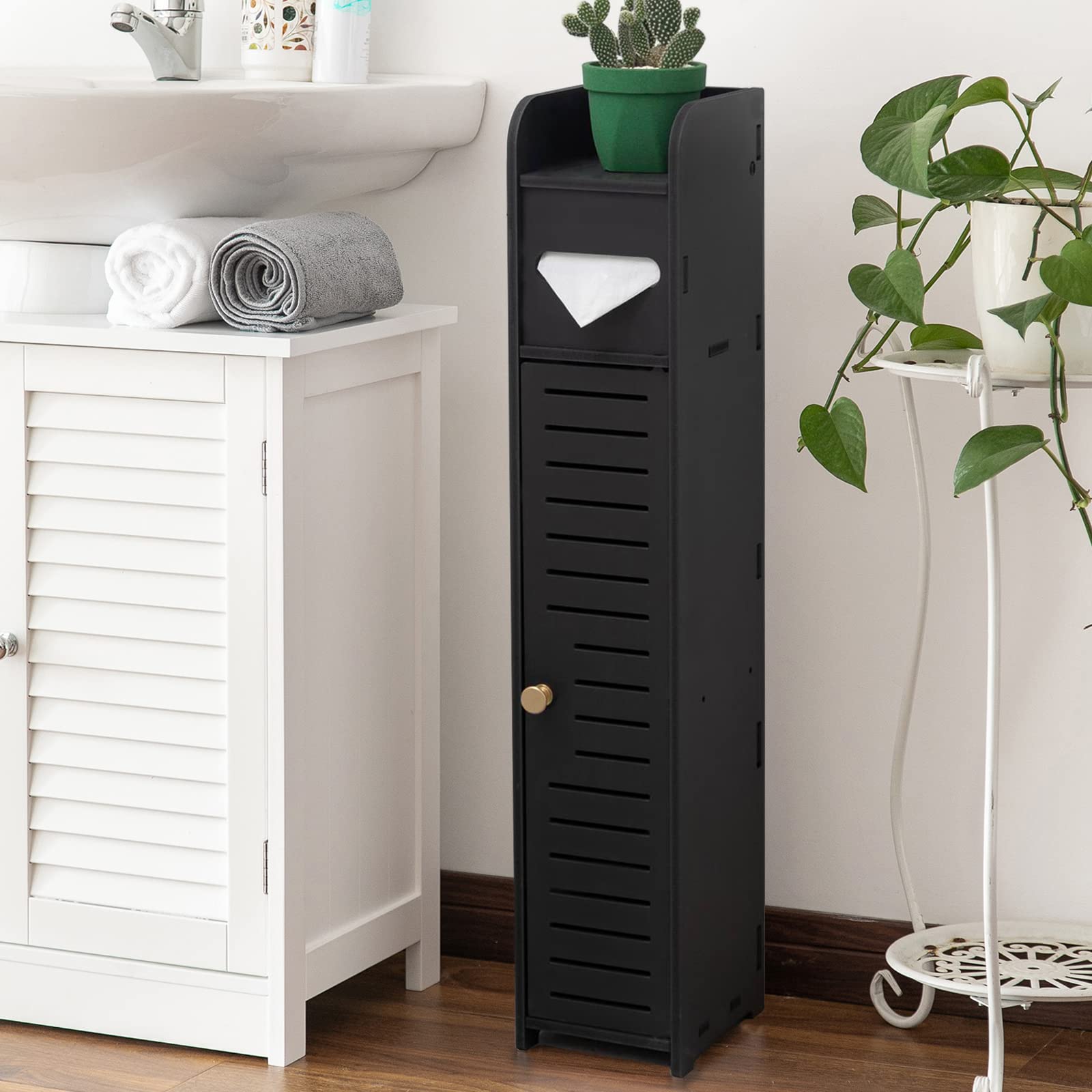 AOJEZOR Small Bathroom Storage Cabinet: Bathroom Toilet Paper Cabinet Fit for Small Roll,Black