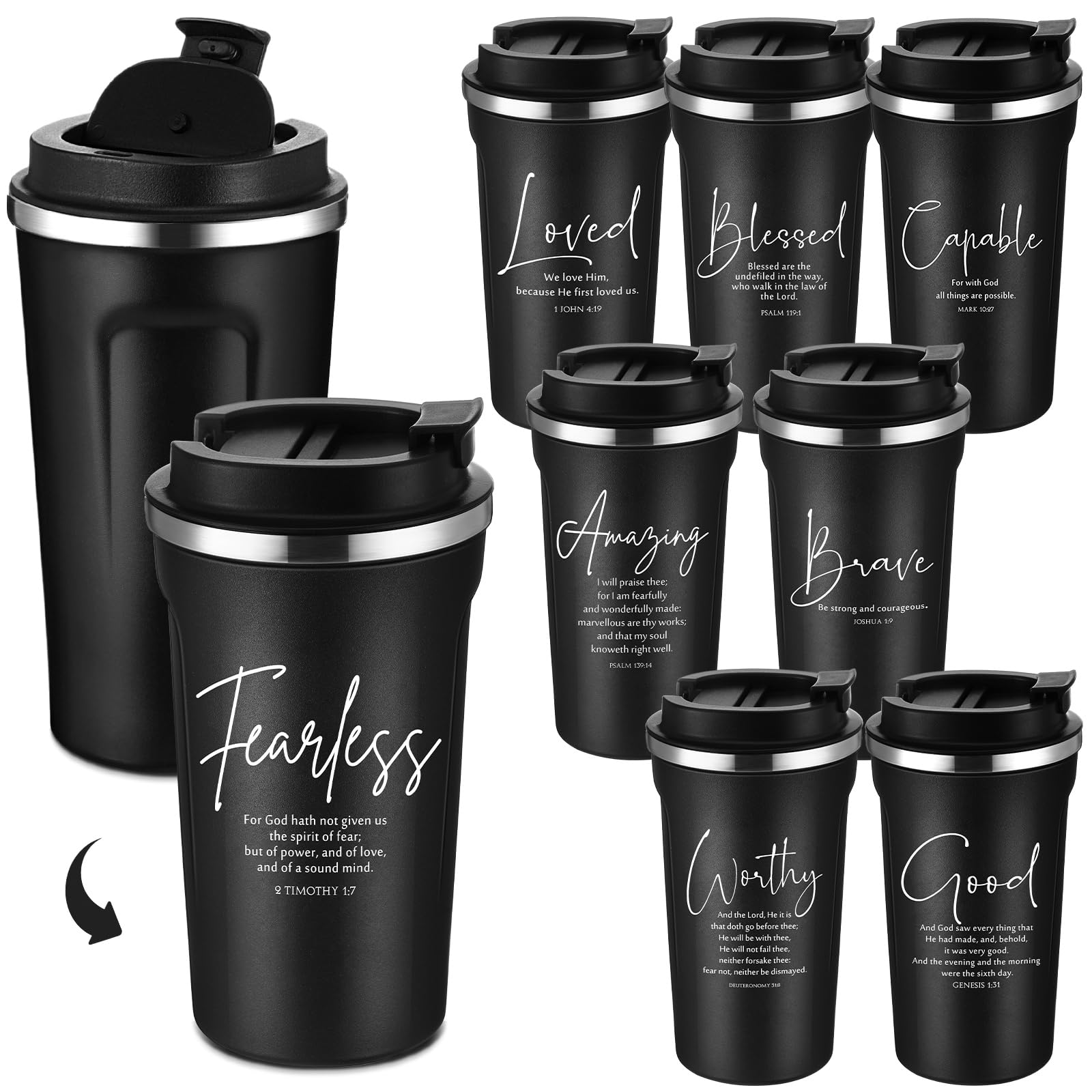 Meanplan 8 Pcs Inspirational Christian Gifts 17oz Bible Verse Tumblers Bulk Religious Coffee Mugs Cups for Men Women Church Gran