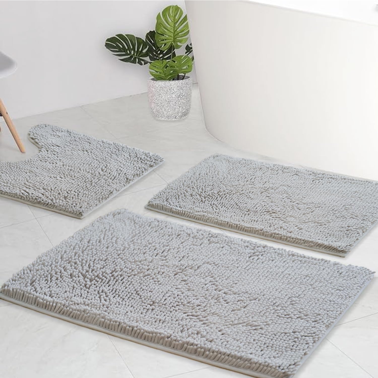 AINAHYVA Bathroom Rugs Chenille Bath mat 3 Piece Set, Super Absorbent, Strong PVC Non Slip Backing, Bath mats for Bathroom, Plus