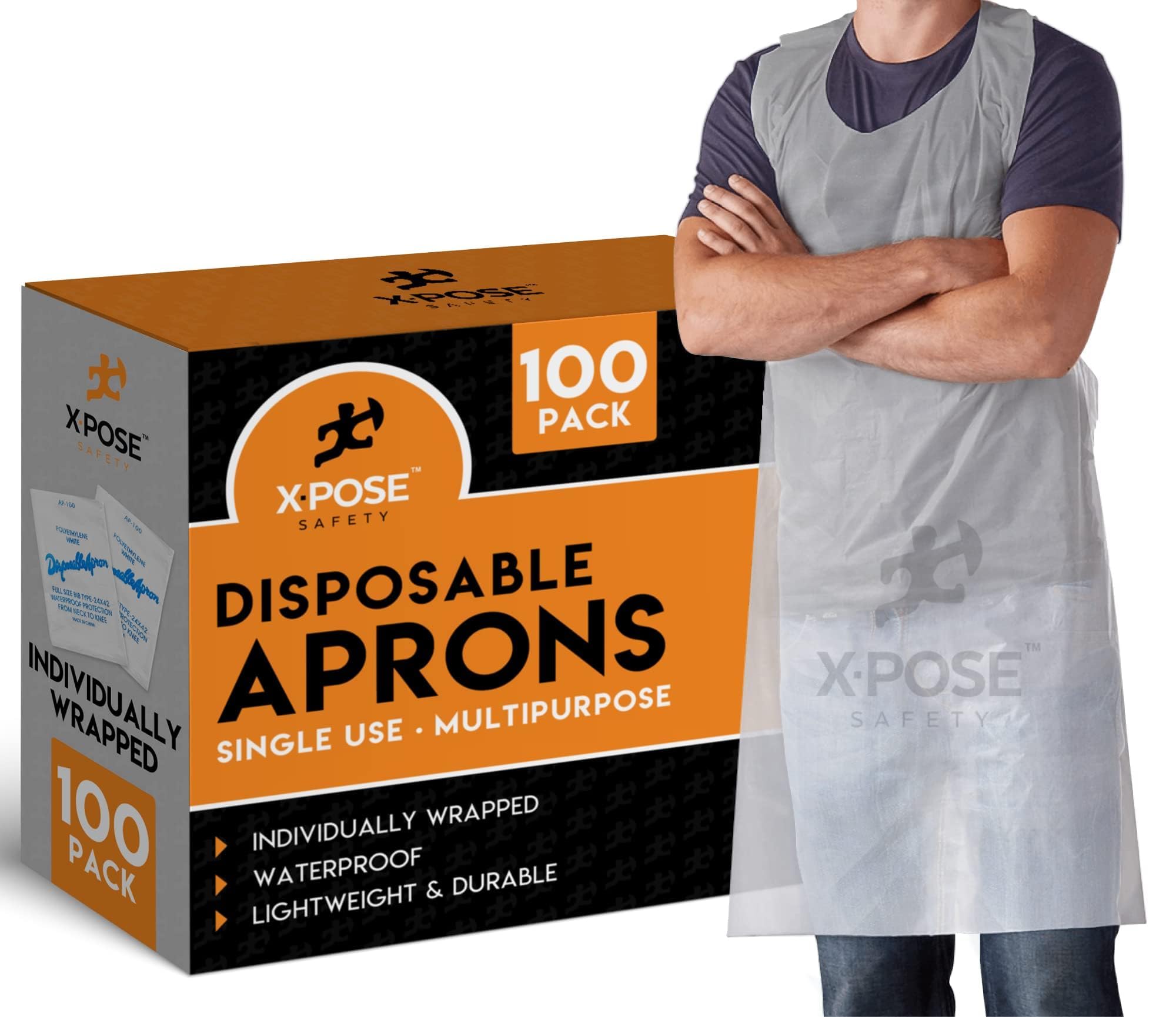 Xpose Safety Plastic Disposable Aprons For Cooking Individually Packaged Durable 1 Mil Waterproof Polyethylene 24'' X 48''