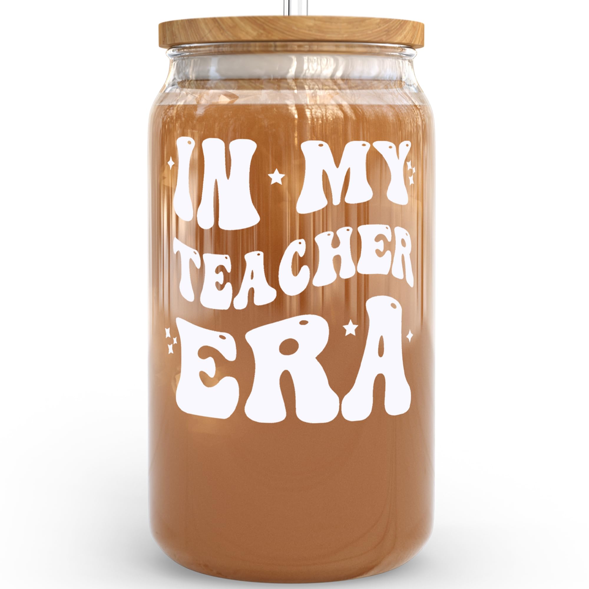 Klubi Teacher Gifts For Women In My Teacher Era Cup 16 Ounce Teacher Glass Cups With Lids And Straws, Personalized Teacher Gifts