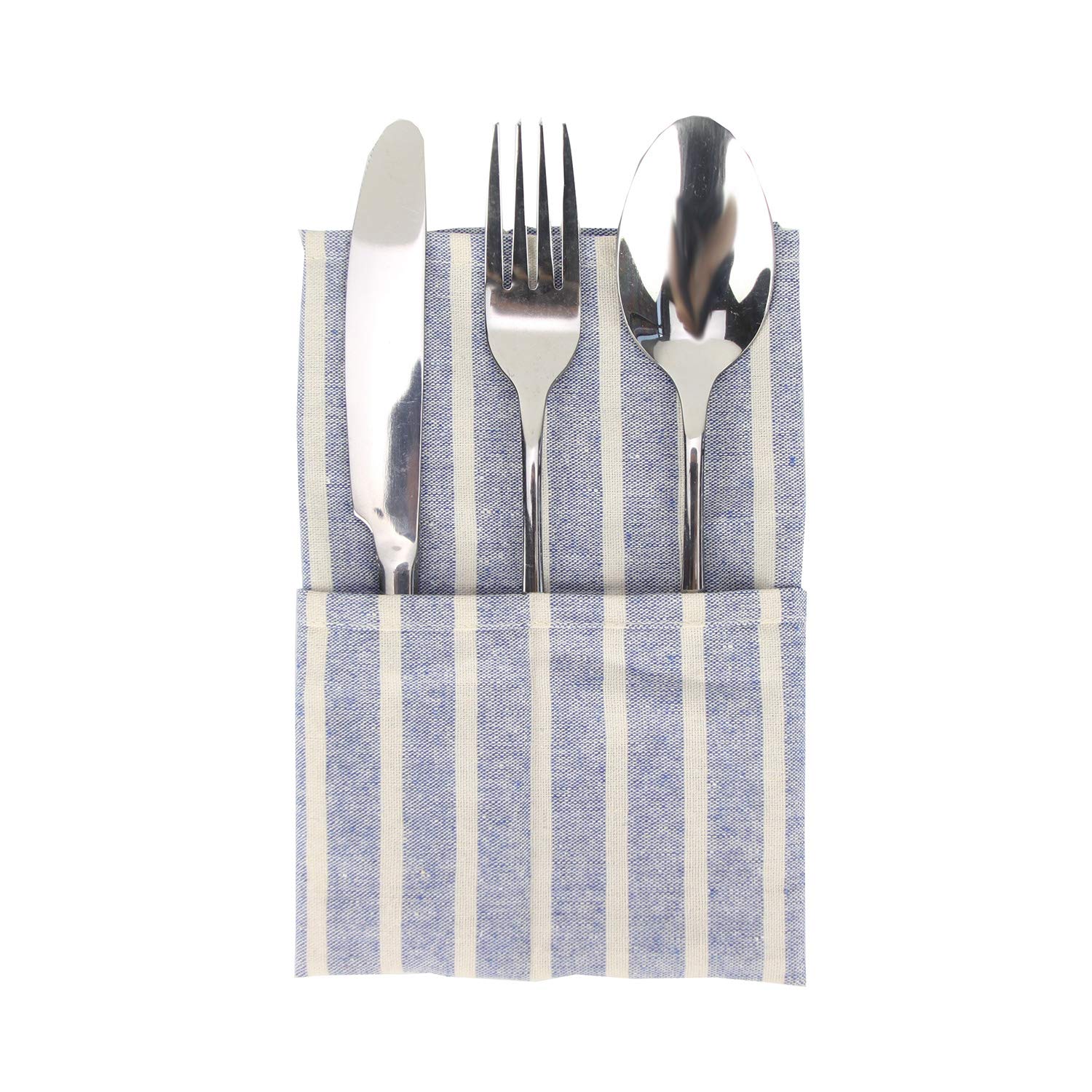 Infei Broad Striped Cotton Blended Dinner Cloth Napkins - Set Of 12 (40 X 30 Cm) - For Events & Home Use (Blue)