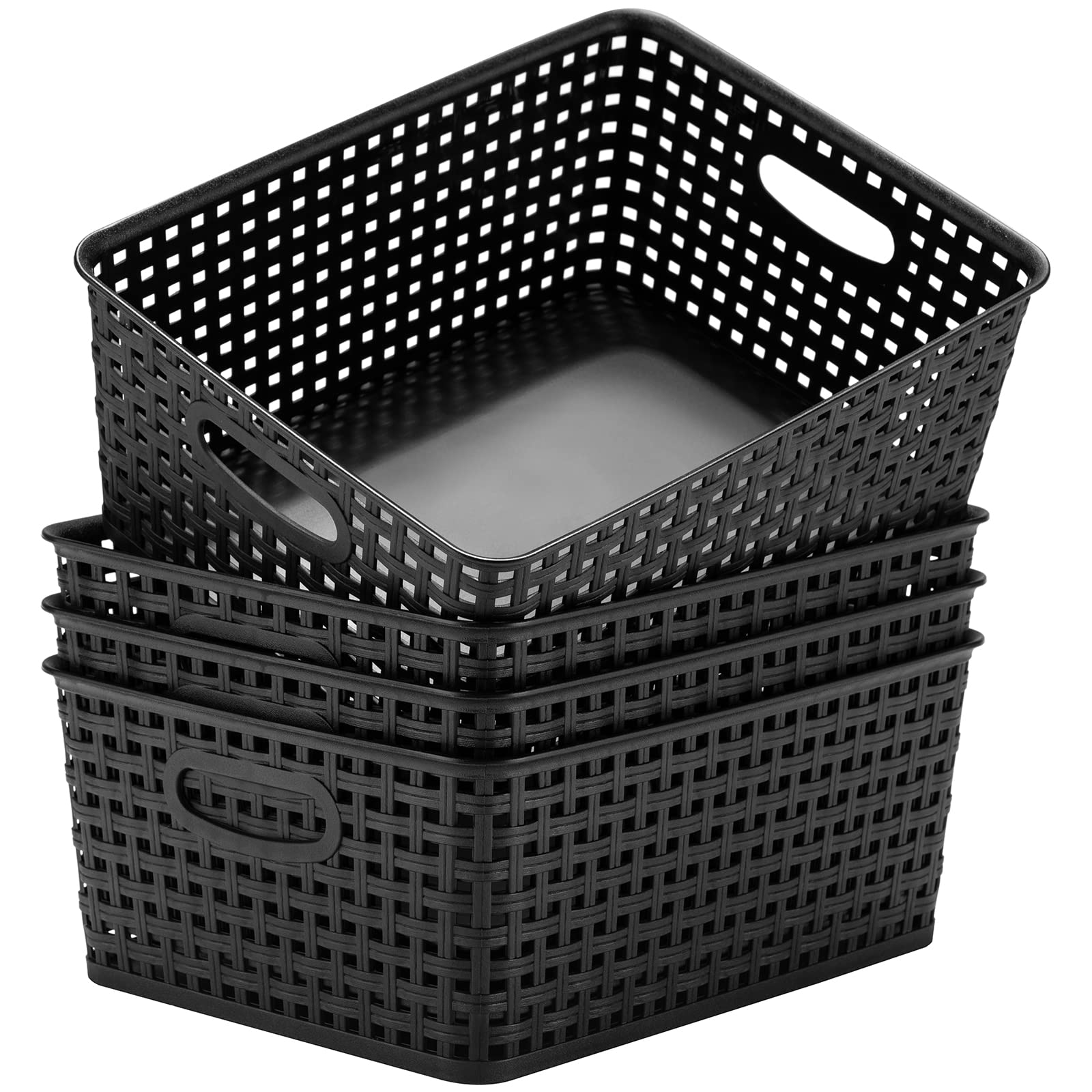 Eslite Plastic Storage Baskets For Organizing,11.42''X9''X4.7'',Pack Of 4 (Black)