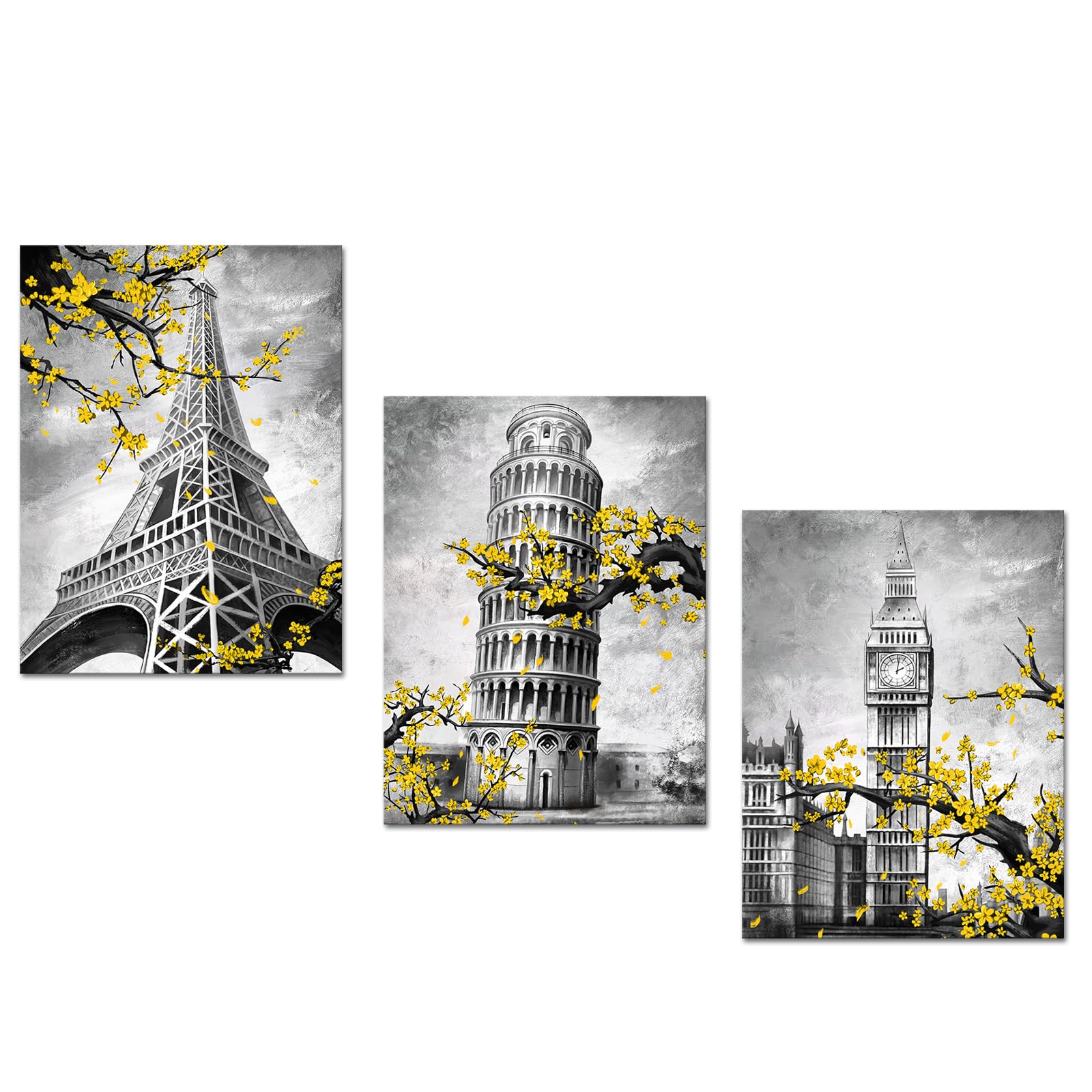 Duobaorom Eiffel Tower Leaning Tower Of Pisa Canvas Print Architecture Wall Art 12X16Inch