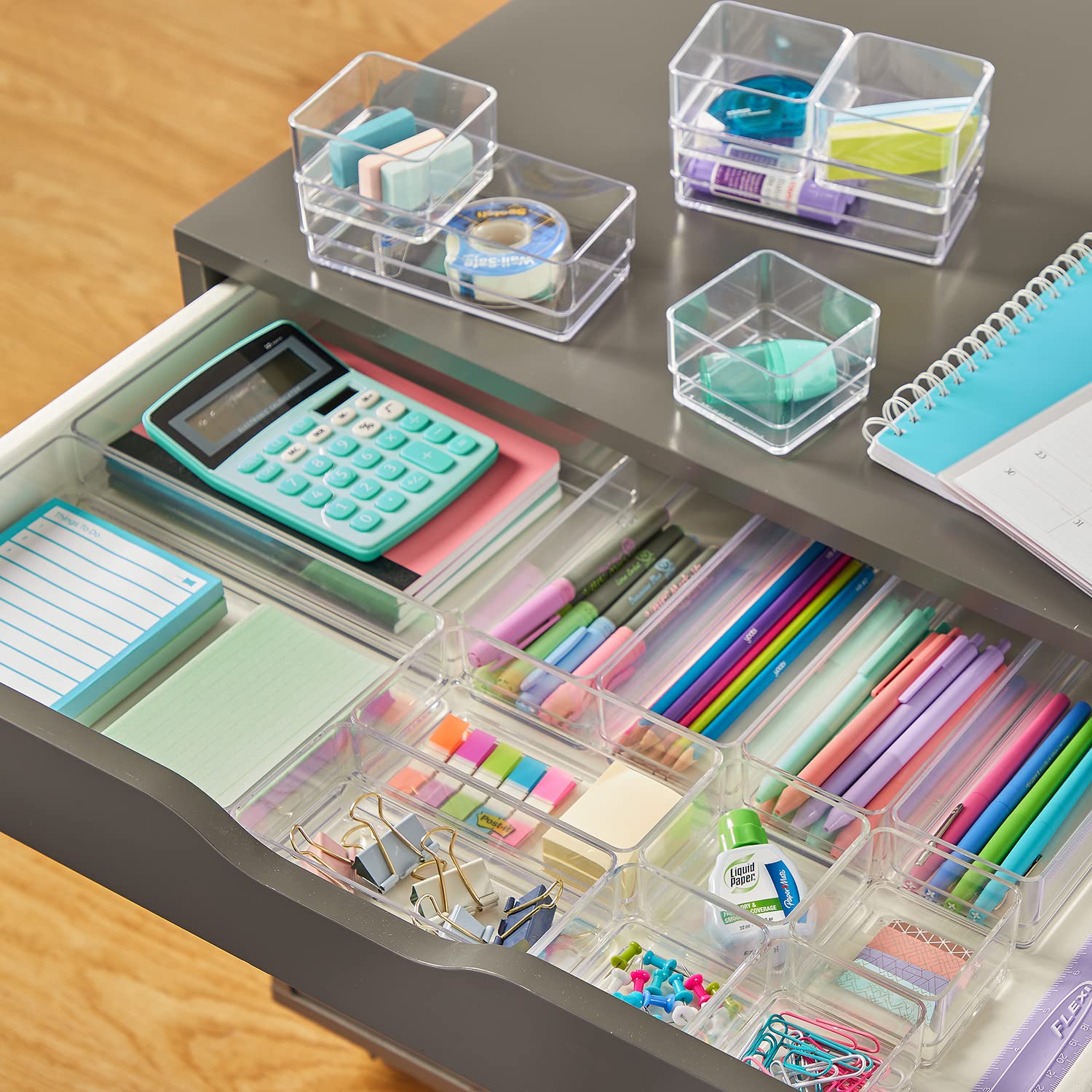 STORi SimpleSort 18-Piece Stackable Clear Drawer Organizer Set | Multi-size Trays | Makeup Vanity Storage Bins and Office Desk D