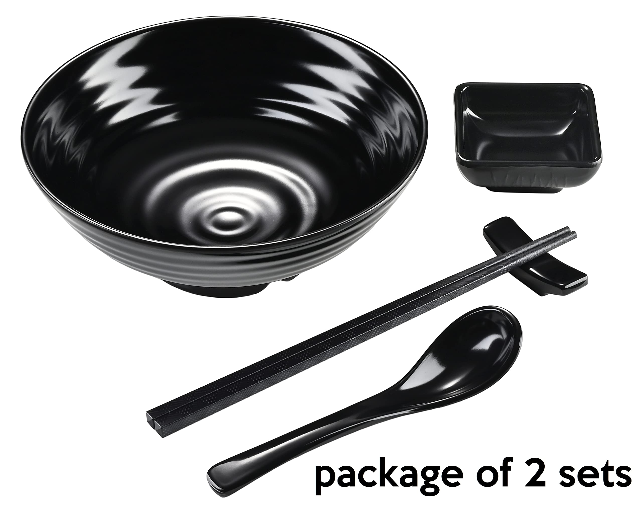 Unbreakable Ramen Bowl Set With Chopsticks And Spoon: 2 Large Japanese Style Melamine Ramen Bowls, Dipping Bowls And Chopstick S