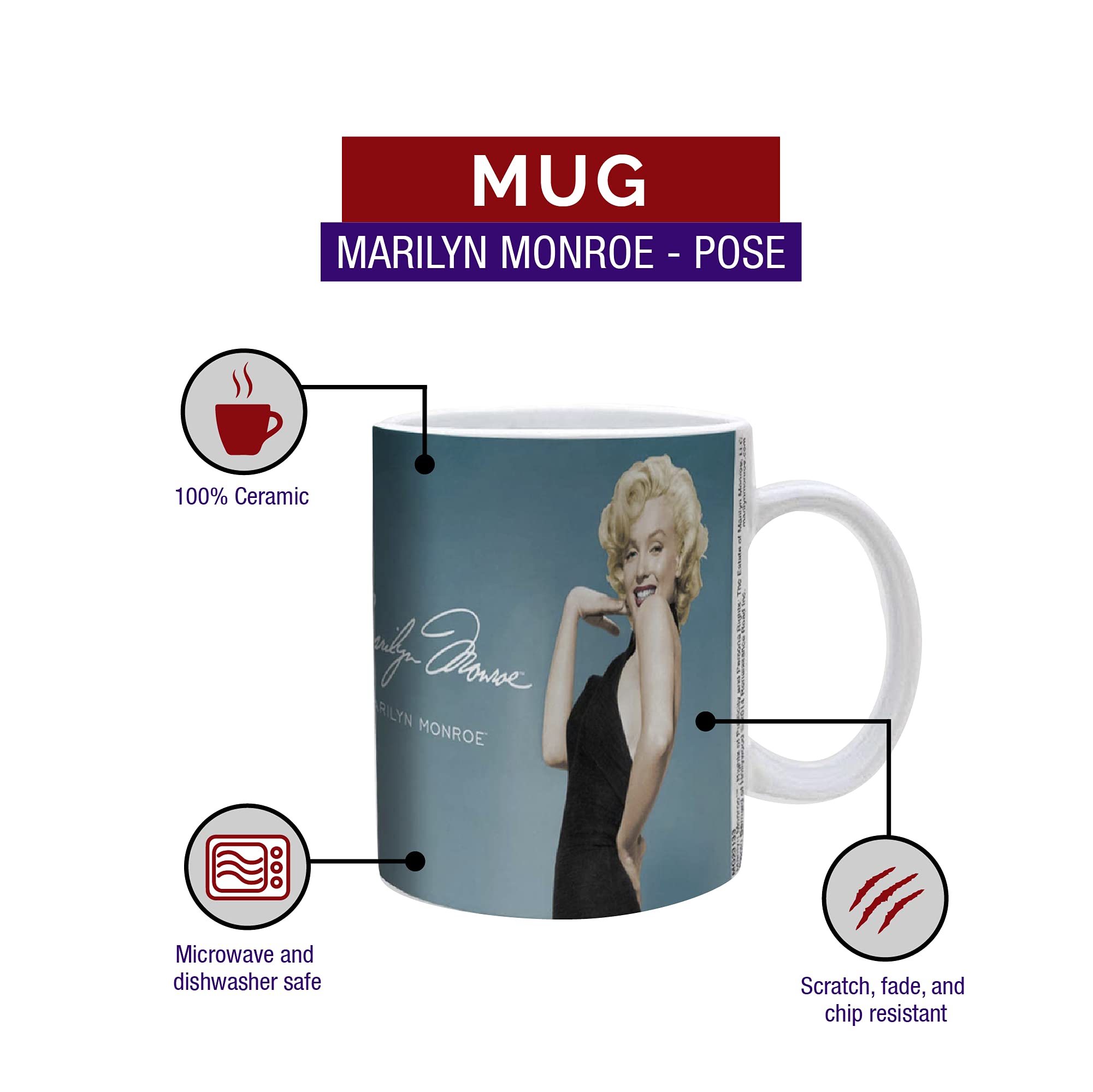 Pyramid America Marilyn Monroe Coffee Mug - Marilyn Monroe Pose Mug - 11 oz. Unique Ceramic Cup for Coffee, Cocoa & Tea Drinkers