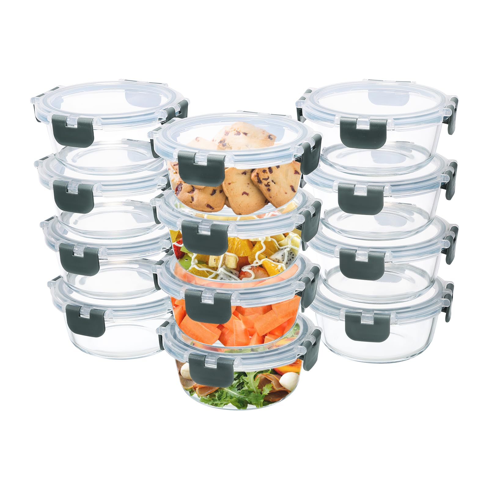 GULFLIN 12 Pack Small Glass Food Storage Containers with Lids Airtight, 13oz Leak-Proof Meal Prep Containers Set, Freezer to Mic