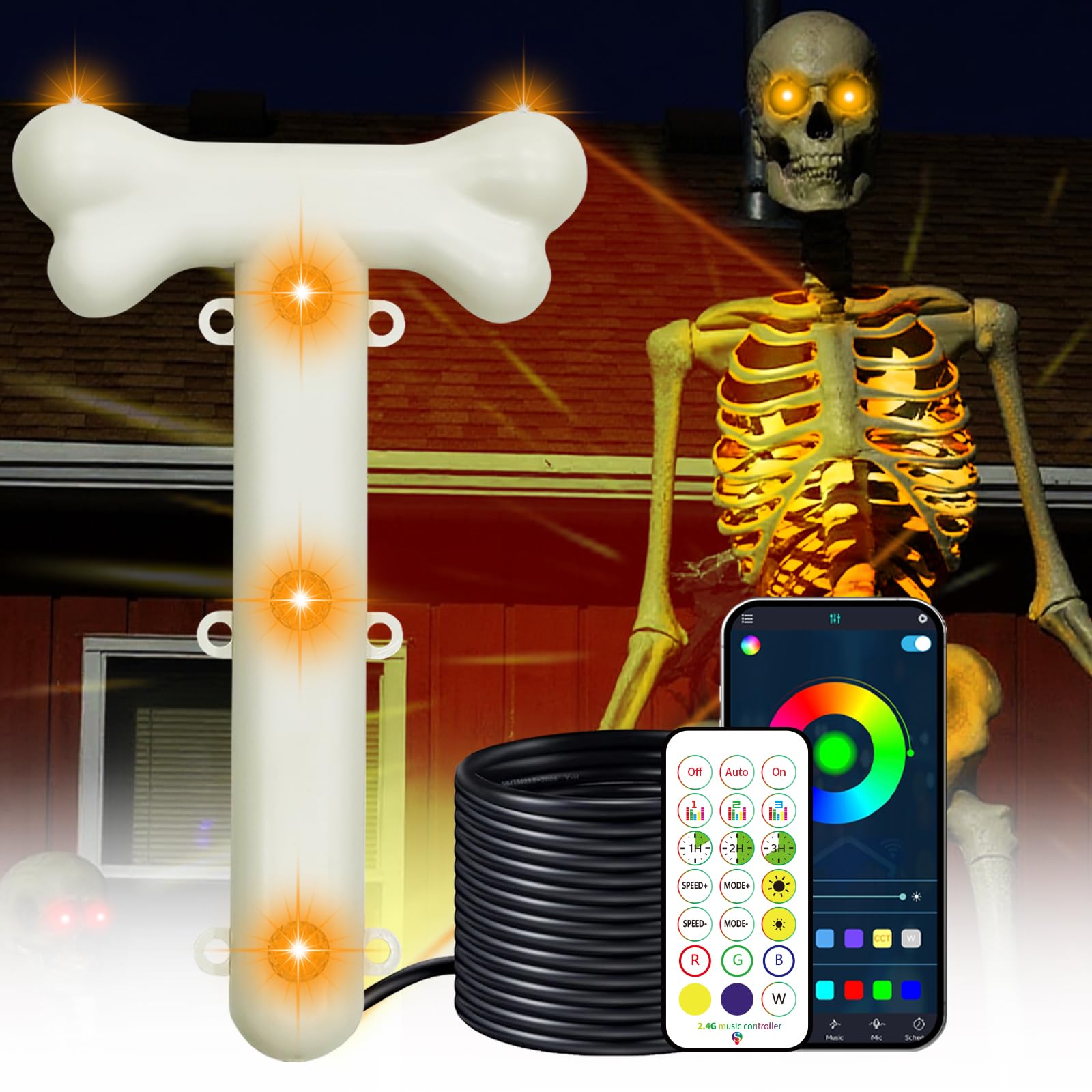 Halloween Skeleton Light - 12ft Skeleton Chest Light Kit with App Control, Music-Sync, Timer & Remote, Outdoor Yard Decorations 