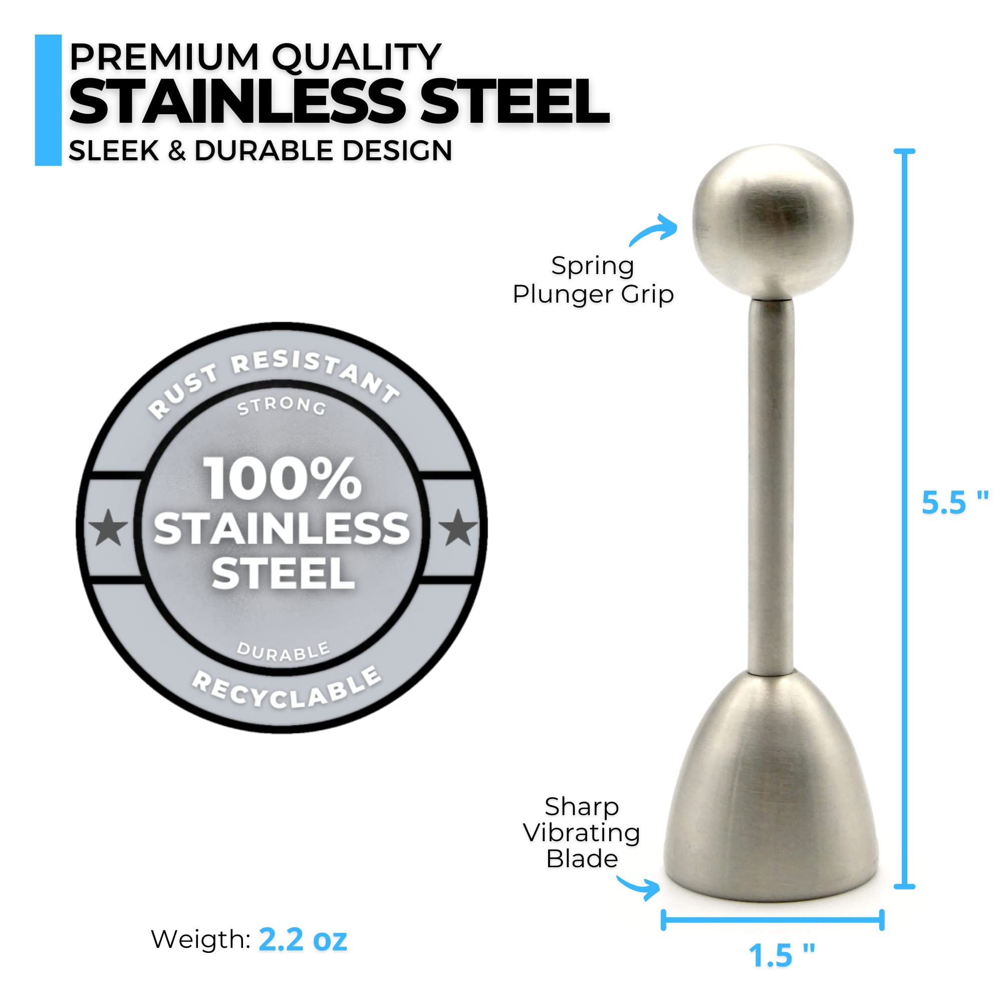 Ico Set Of 2 Stainless Steel Egg Toppers, Perfect Egg Opener For Soft Boiled Eggs, Egg Cracker For Hard Boiled Eggs, Pack Of 2