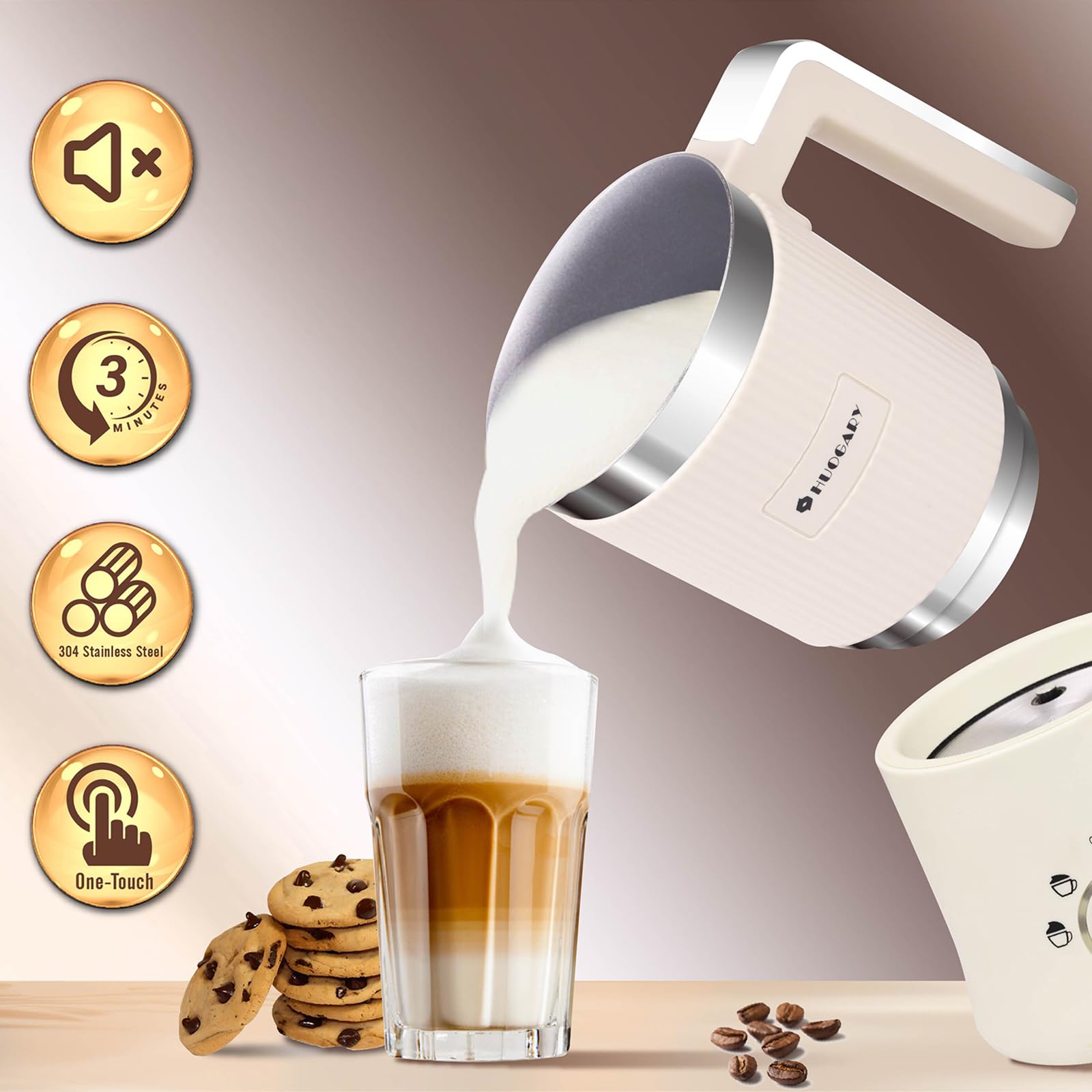 Huogary 5-In-1 Detachable Milk Frother Electric Milk Frother And Steamer Automatic Milk Foamer Frother Hot And Cold Foam Hot Cho